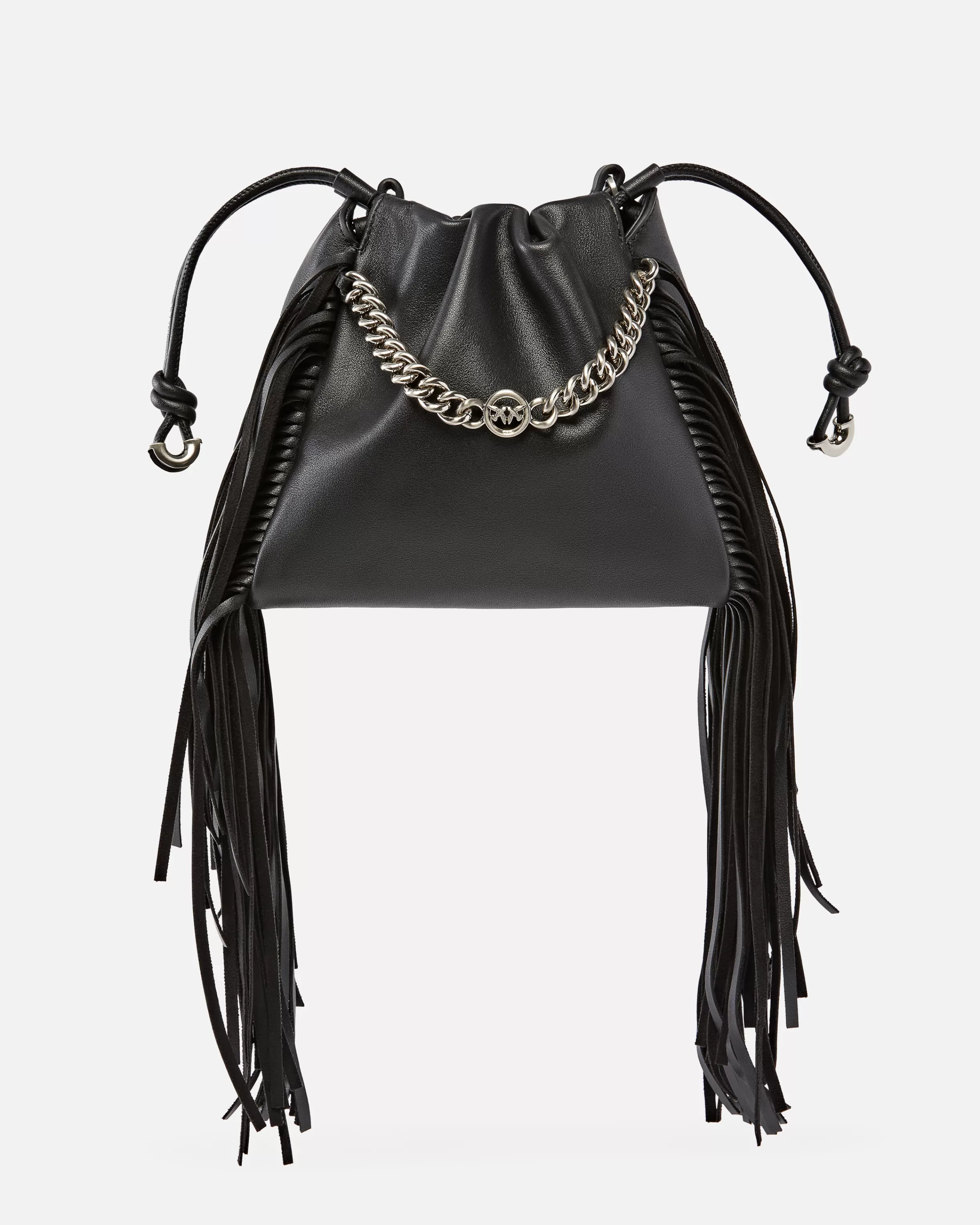 PINKO Soft leather bag with fringes