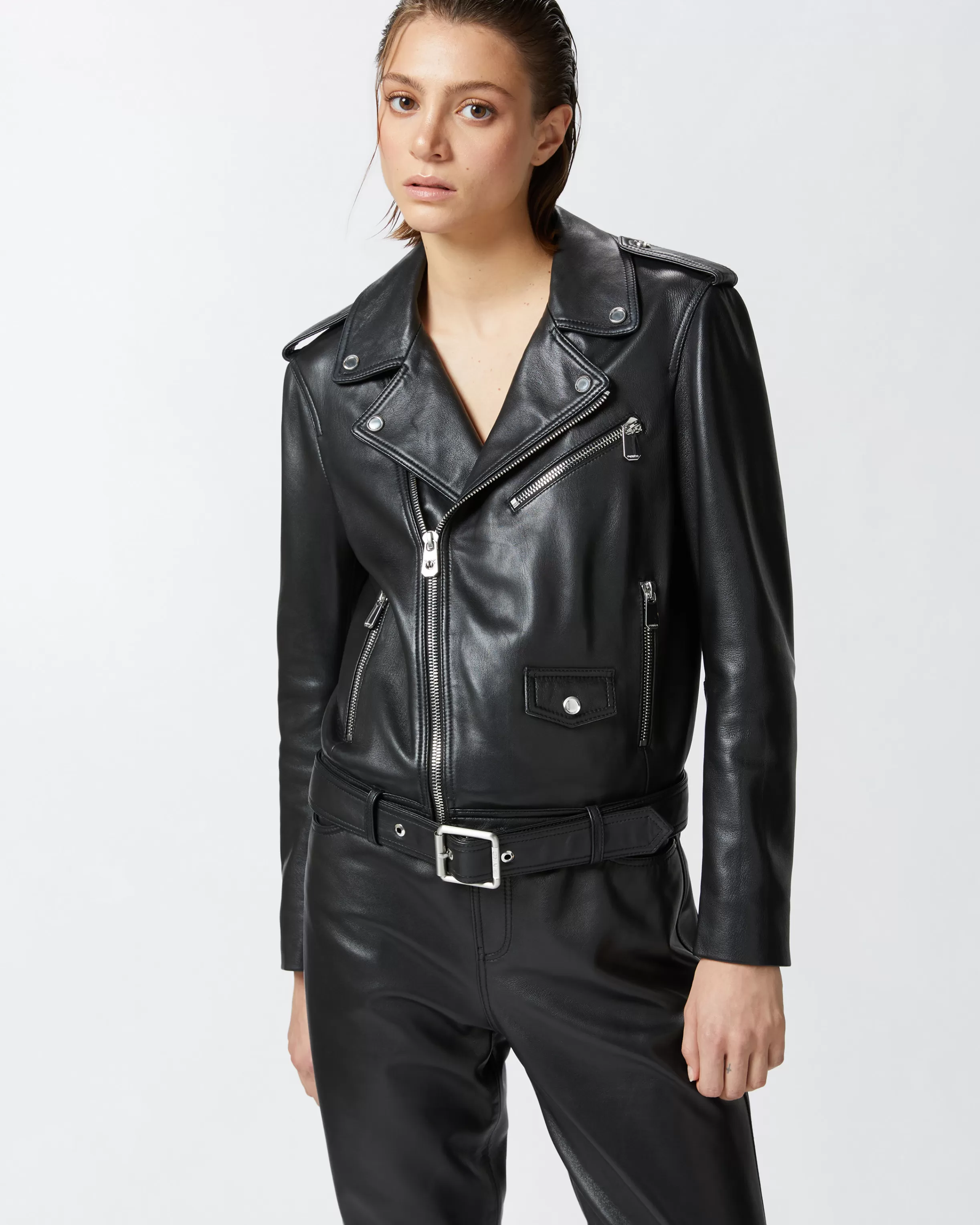 PINKO Soft nappa leather biker jacket