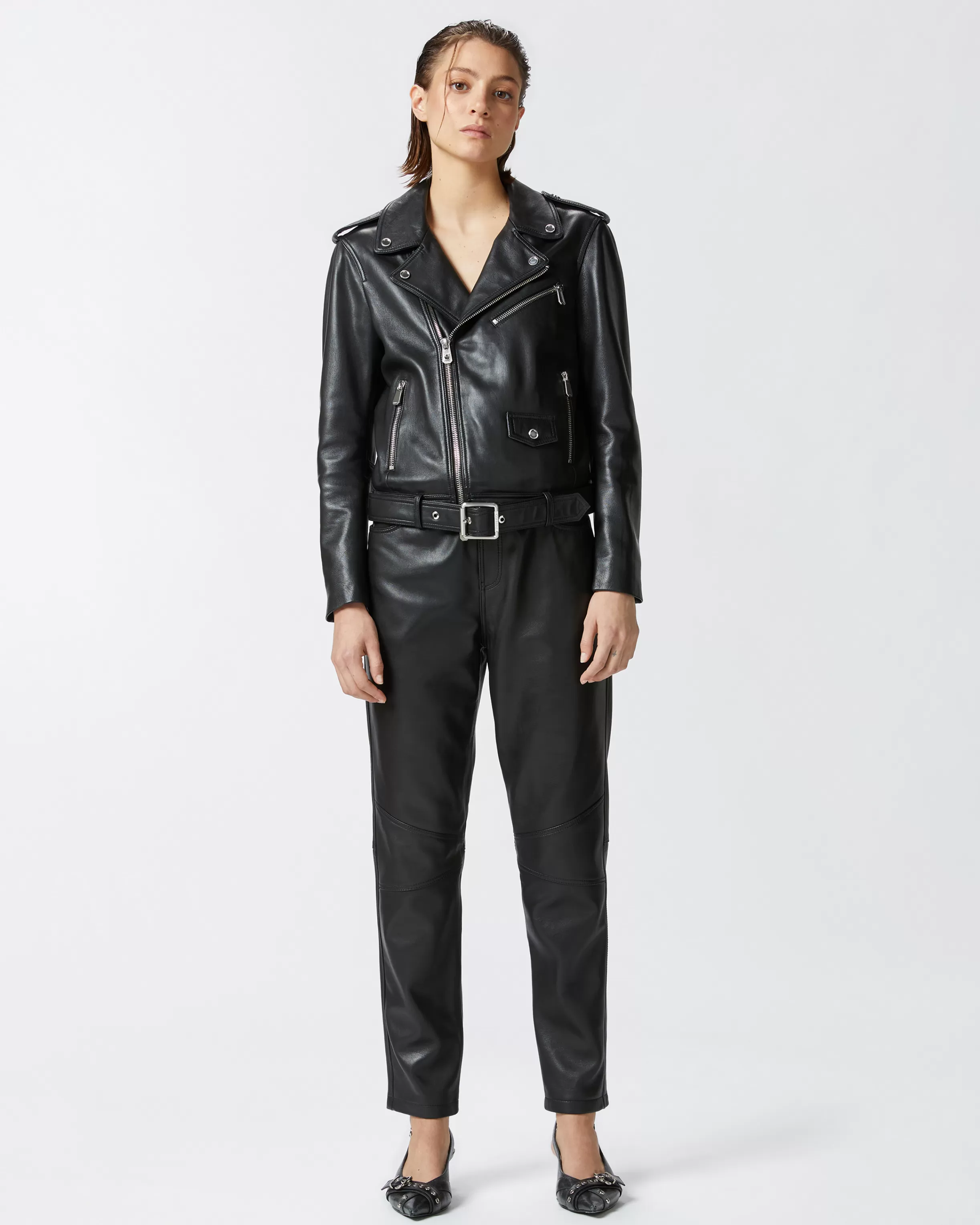 PINKO Soft nappa leather biker jacket