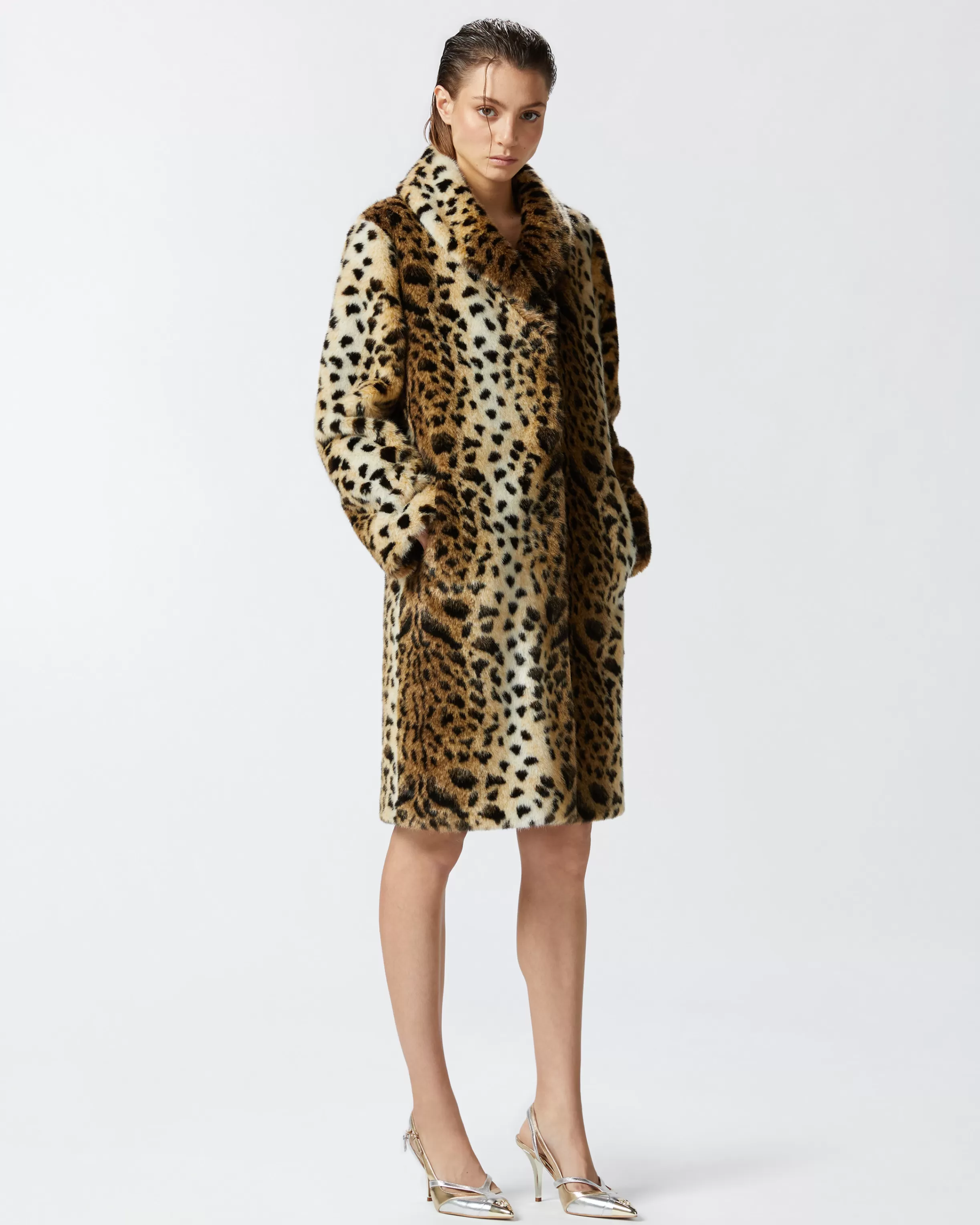 PINKO Spotted fur effect coat