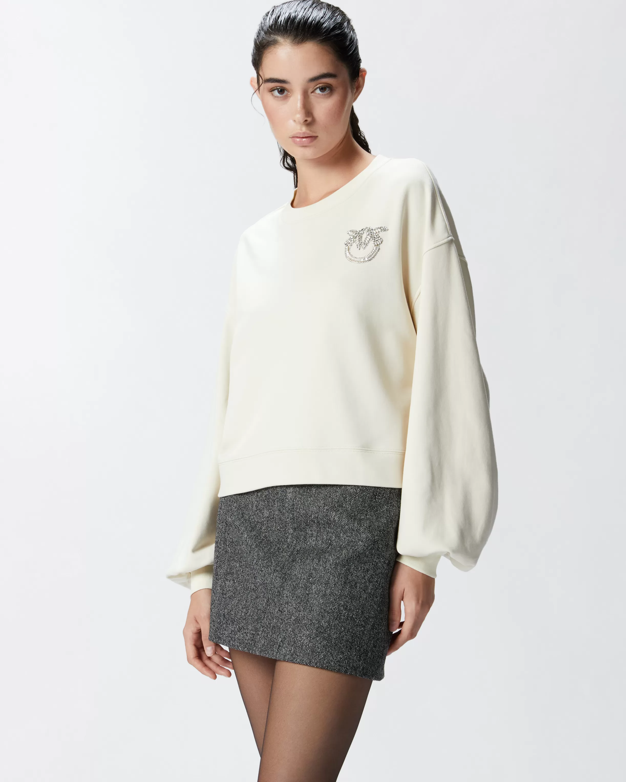 PINKO Sweatshirt with wide sleeves and bejewelled Love Birds embroidery