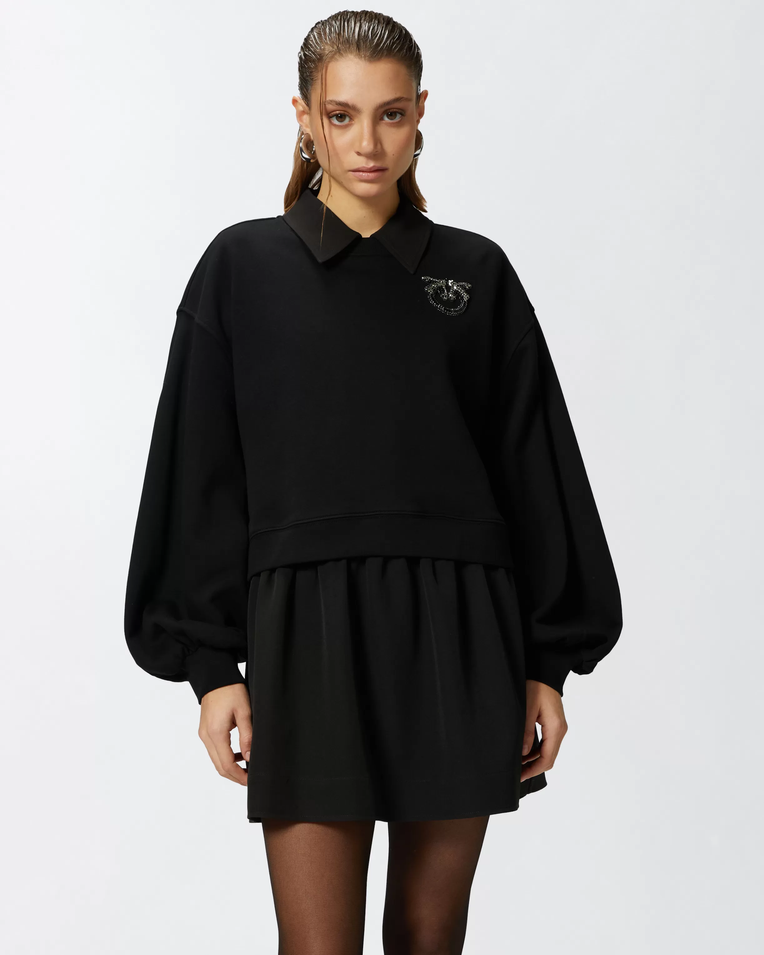 PINKO Sweatshirt with wide sleeves and bejewelled Love Birds embroidery