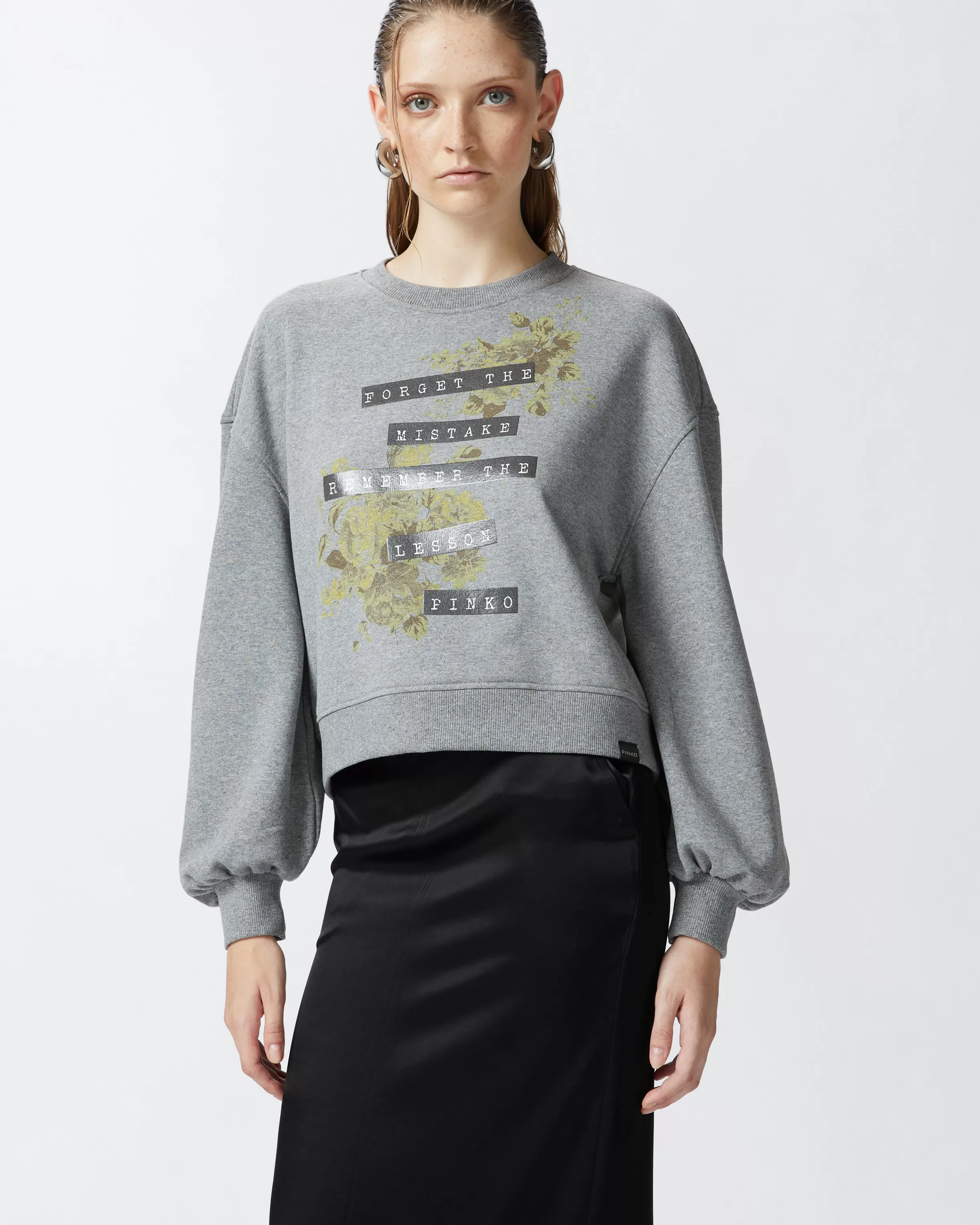 PINKO Sweatshirt with yellow rose print and writing