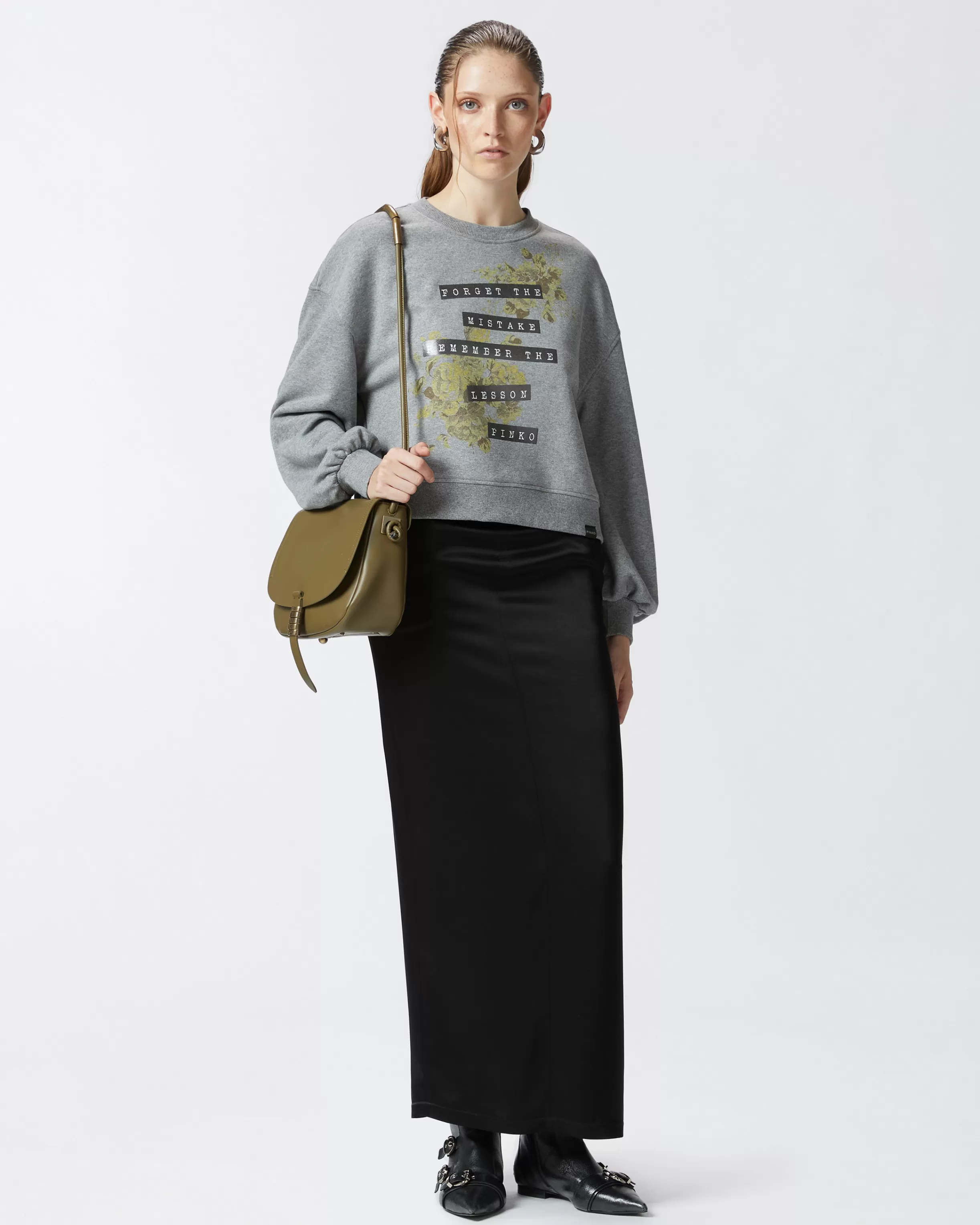 PINKO Sweatshirt with yellow rose print and writing