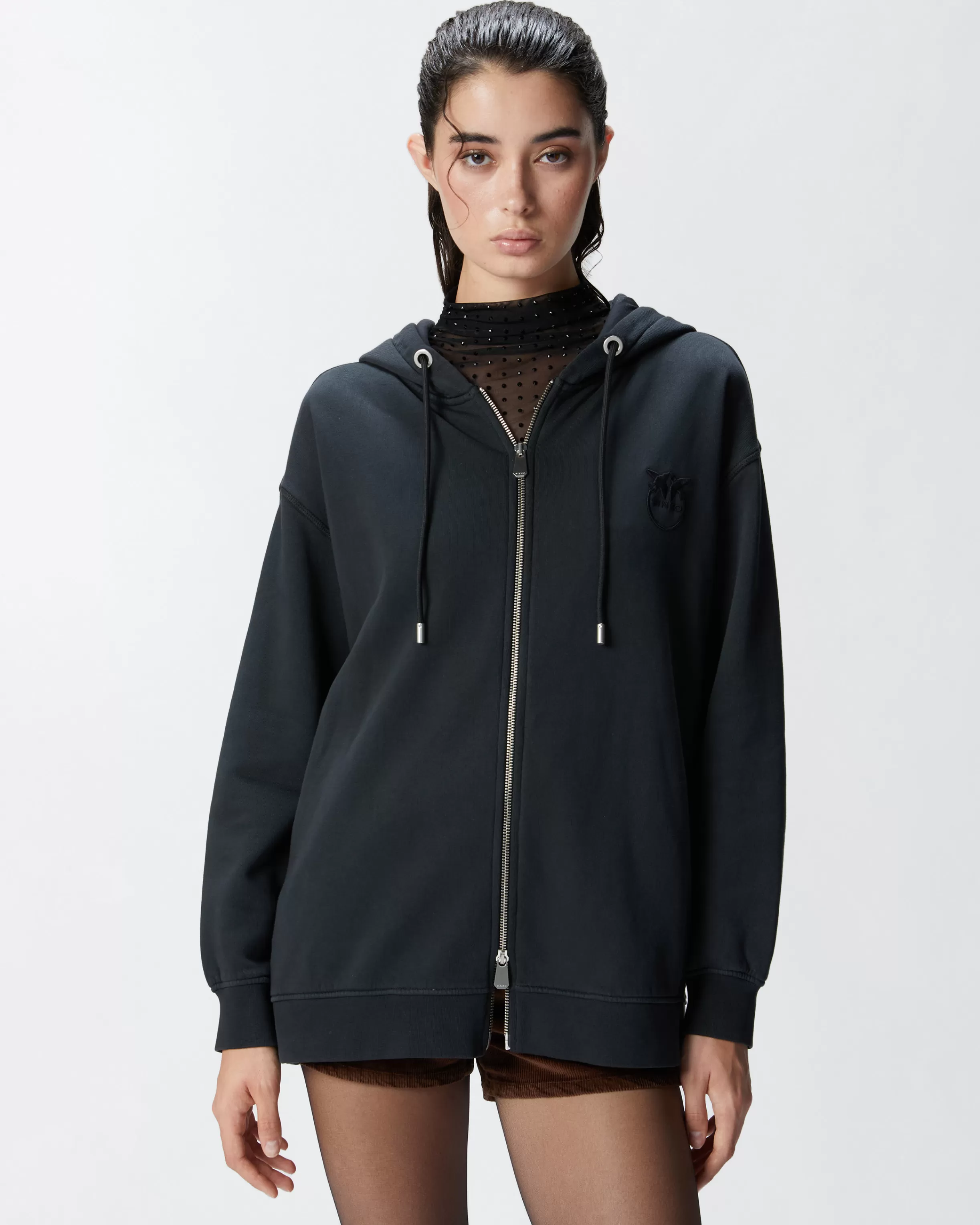 PINKO Sweatshirt with zip and embroidered logo hood