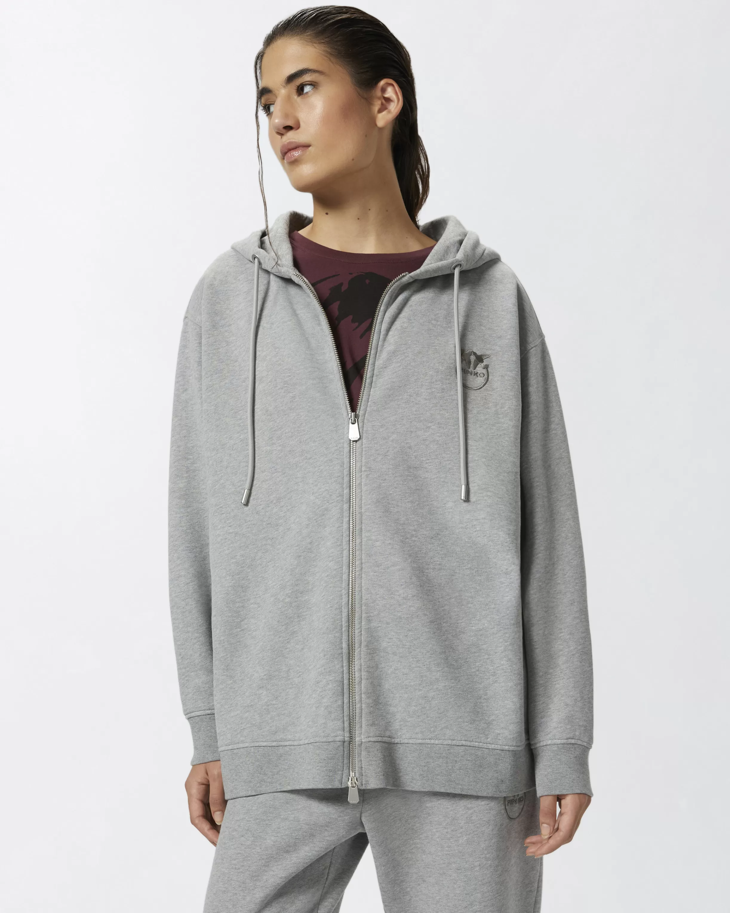 PINKO Sweatshirt with zip and embroidered logo hood