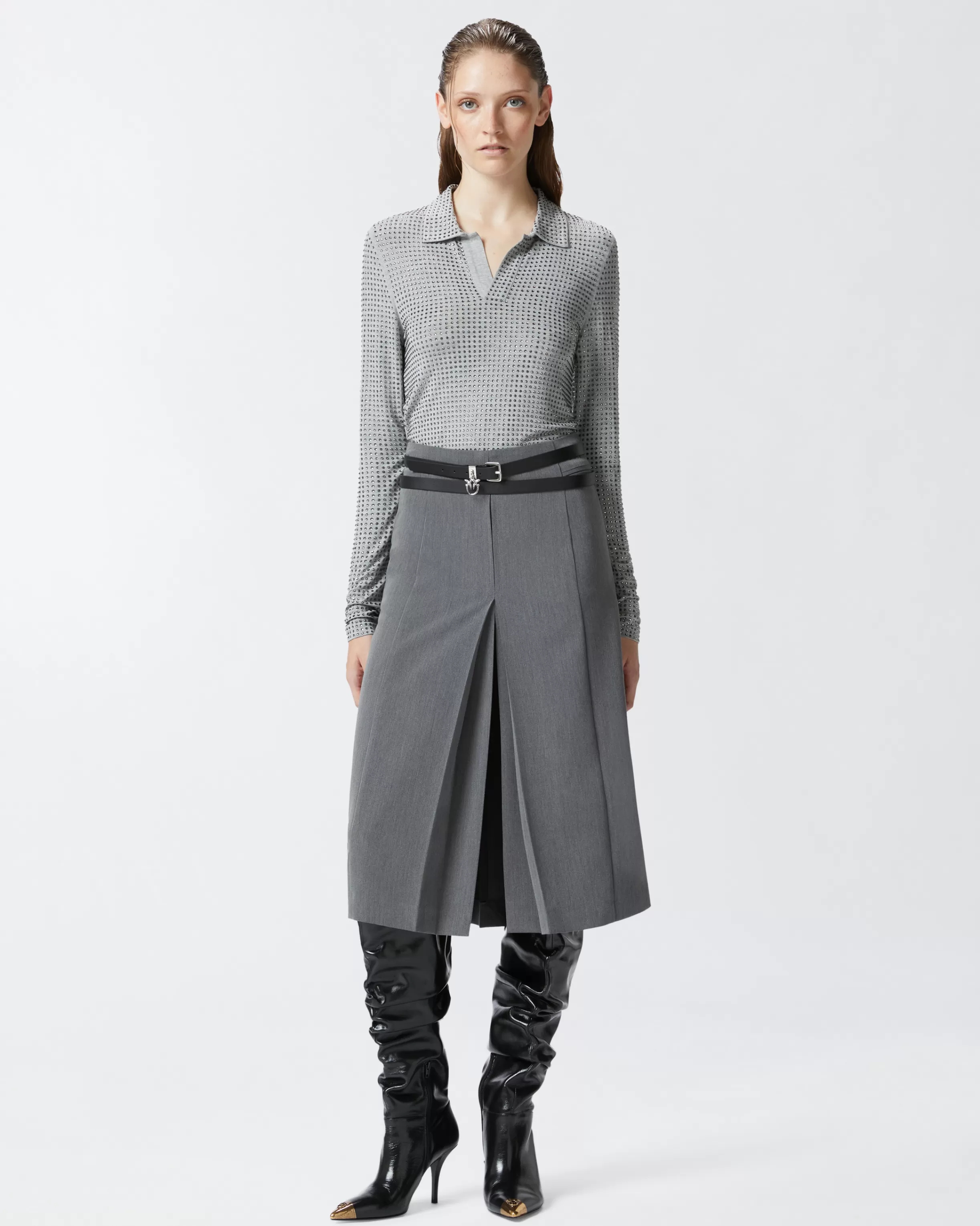 PINKO Tailored midi skirt with slit and pleating