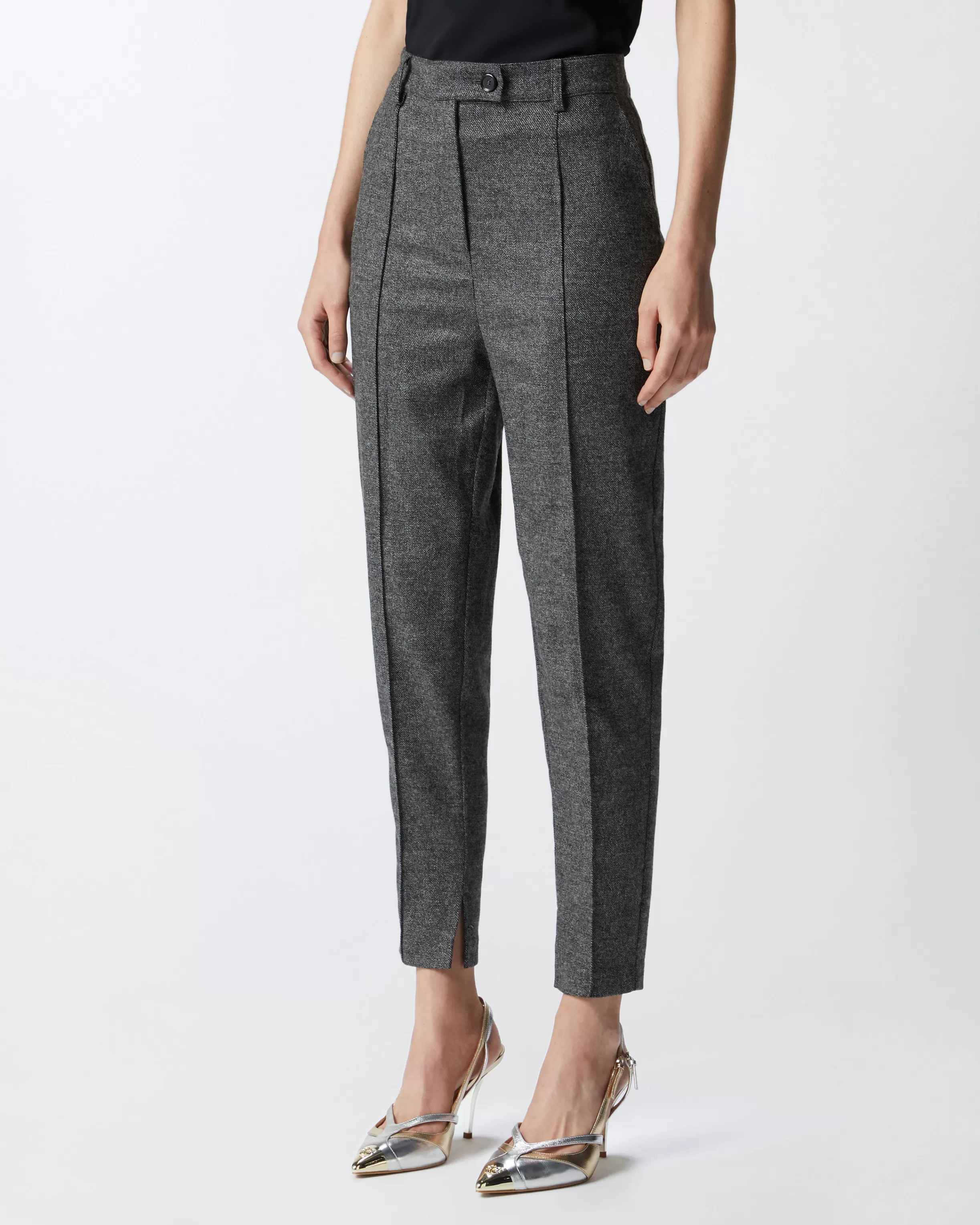 PINKO Textured grey flannel cigarette trousers