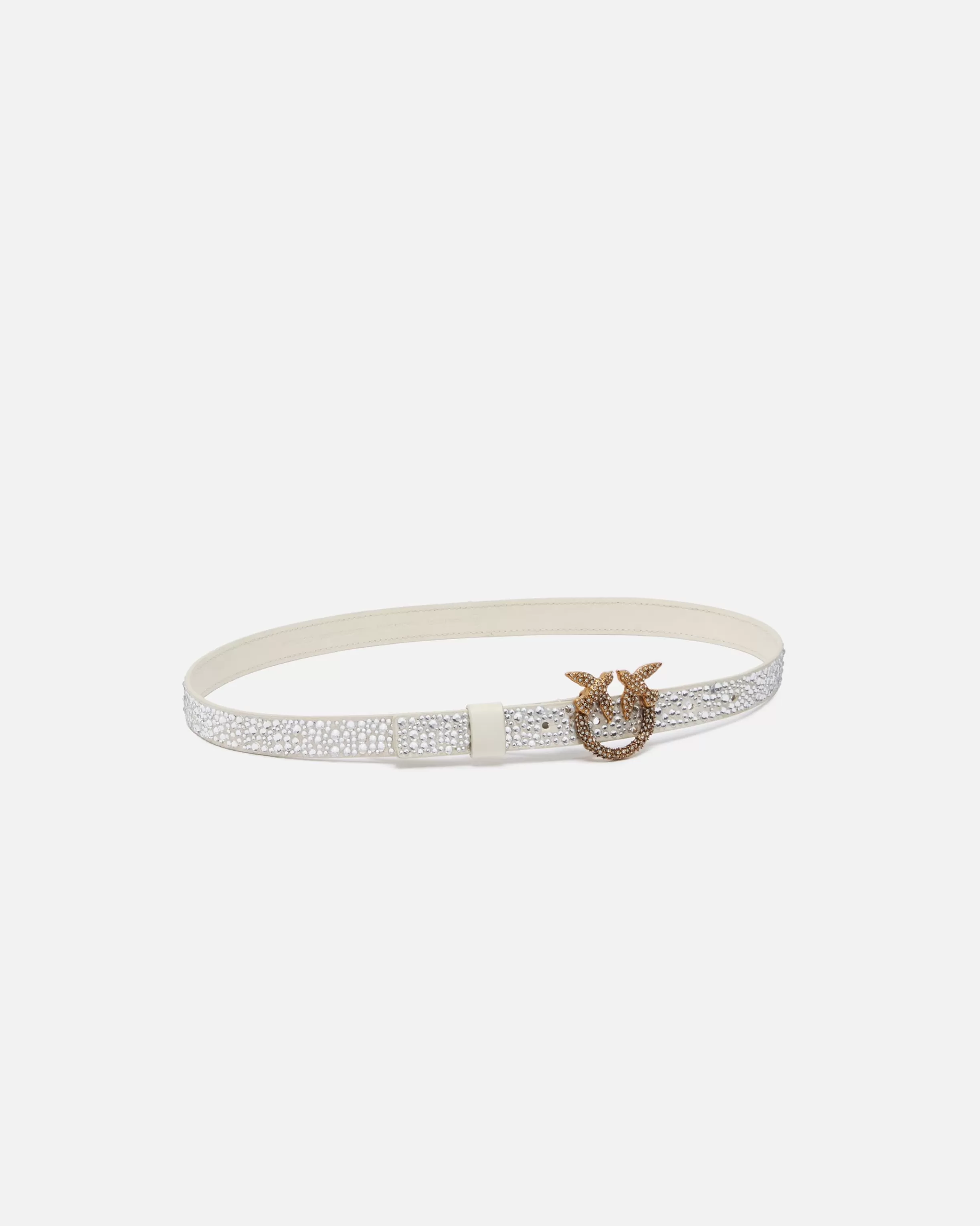 PINKO Thin belt with rhinestones and Love Birds buckle, 2 cm