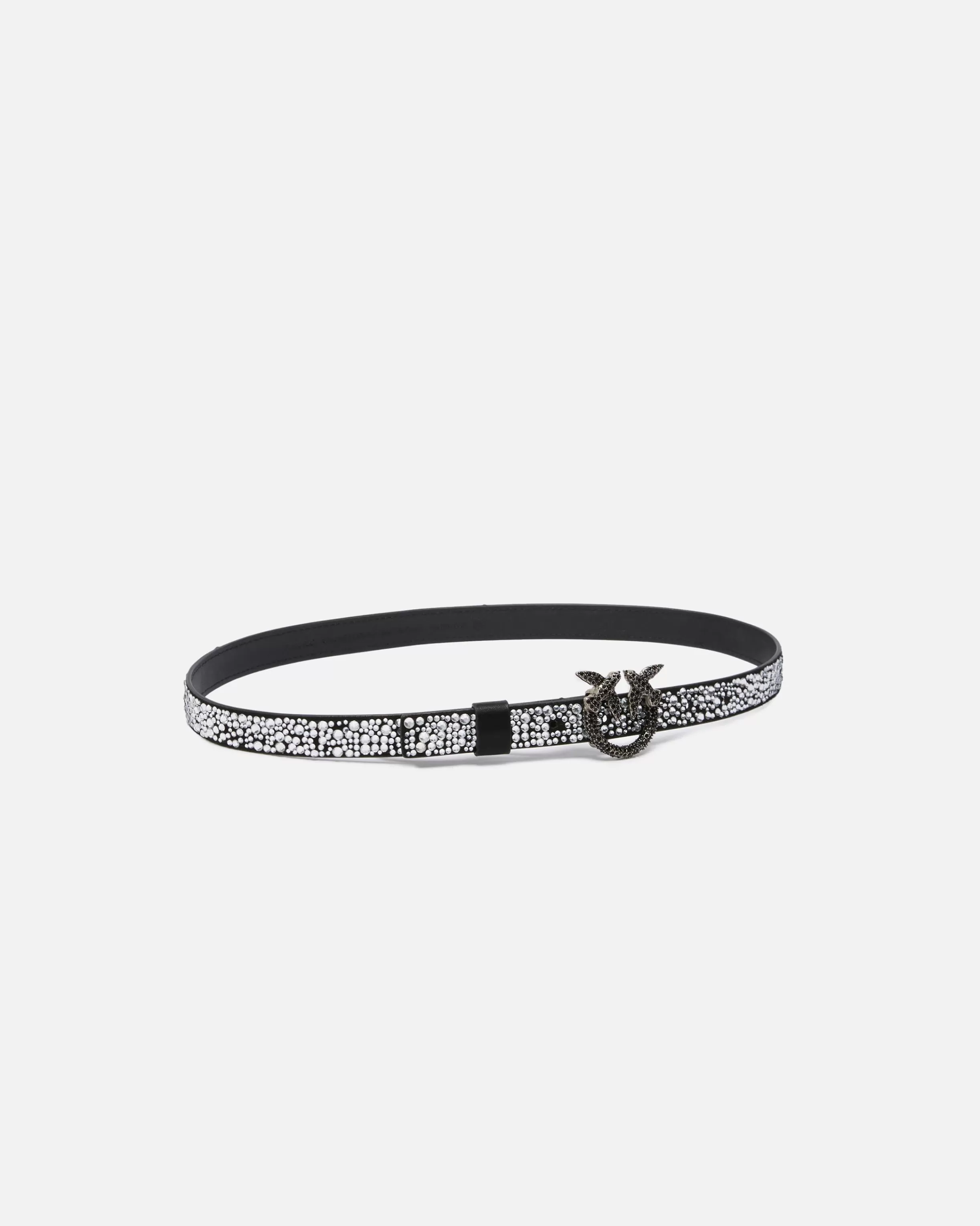 PINKO Thin belt with rhinestones and Love Birds buckle, 2 cm