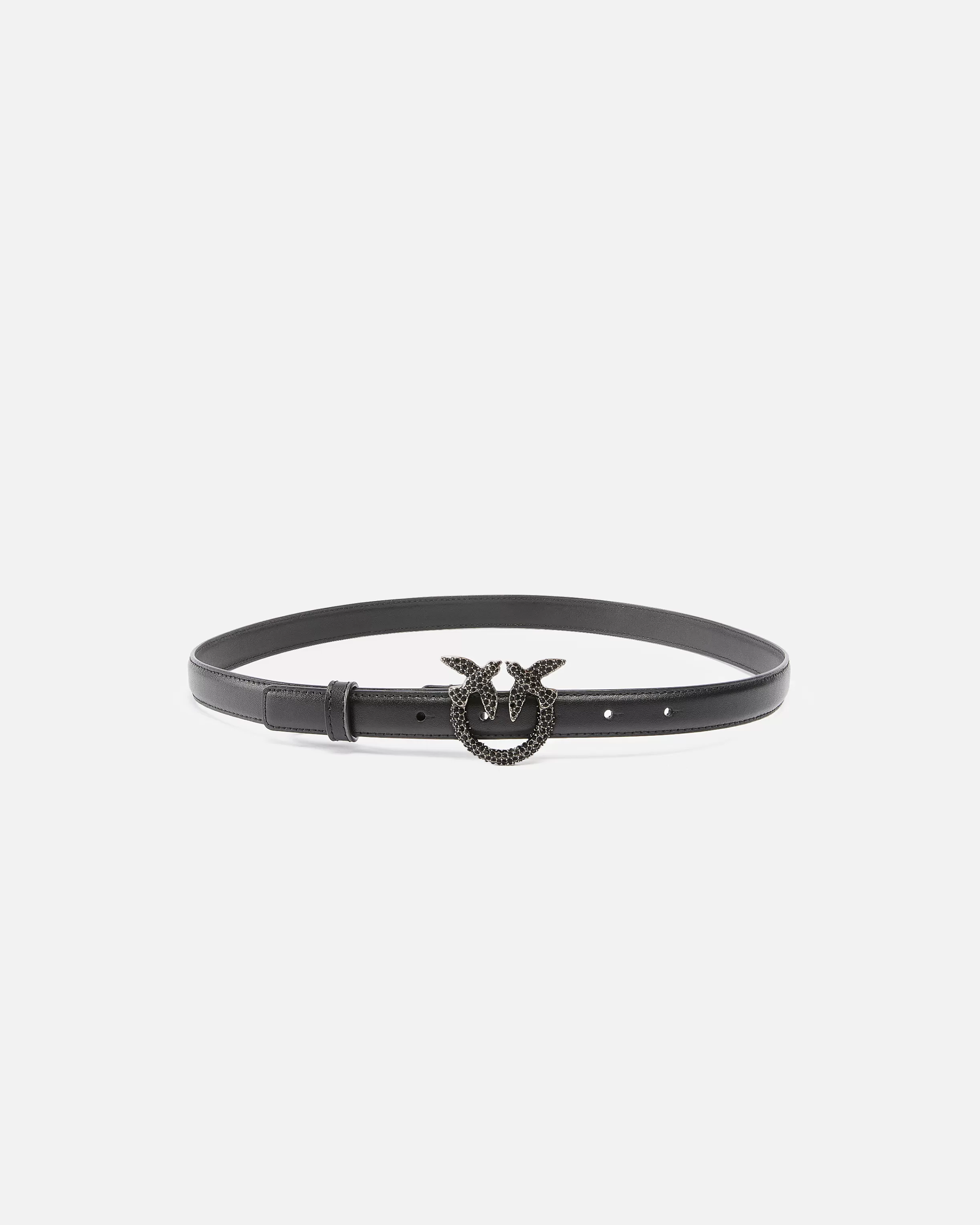 PINKO Thin leather 2 cm belt with jewel buckle