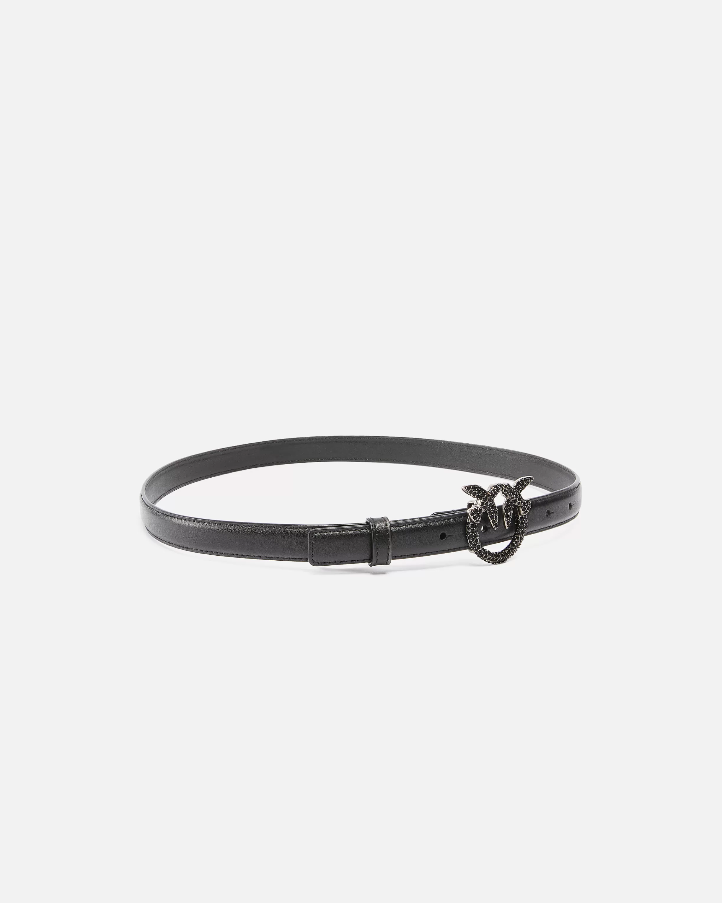 PINKO Thin leather 2 cm belt with jewel buckle