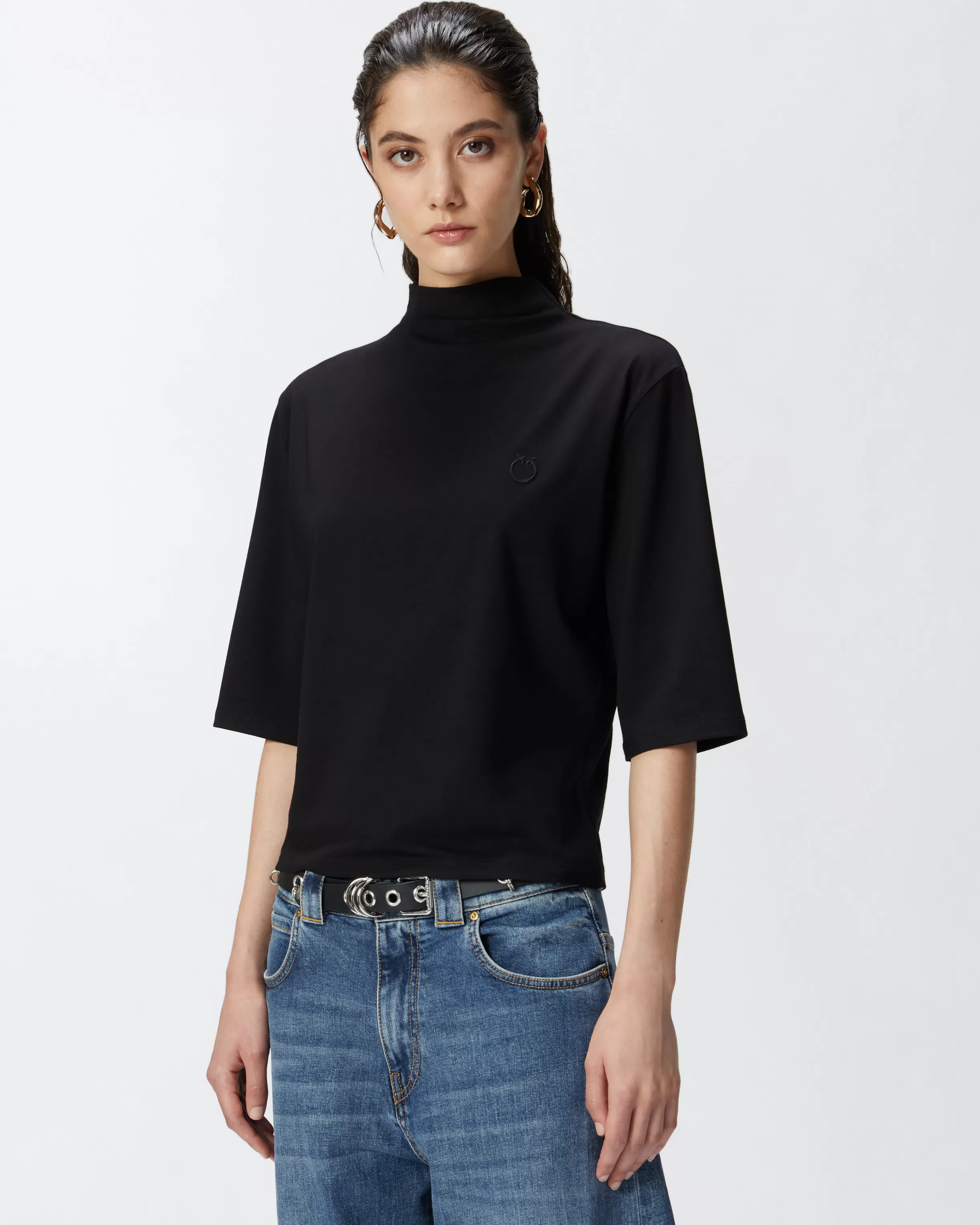 PINKO Three-quarter-sleeved shirt with logo embroidery