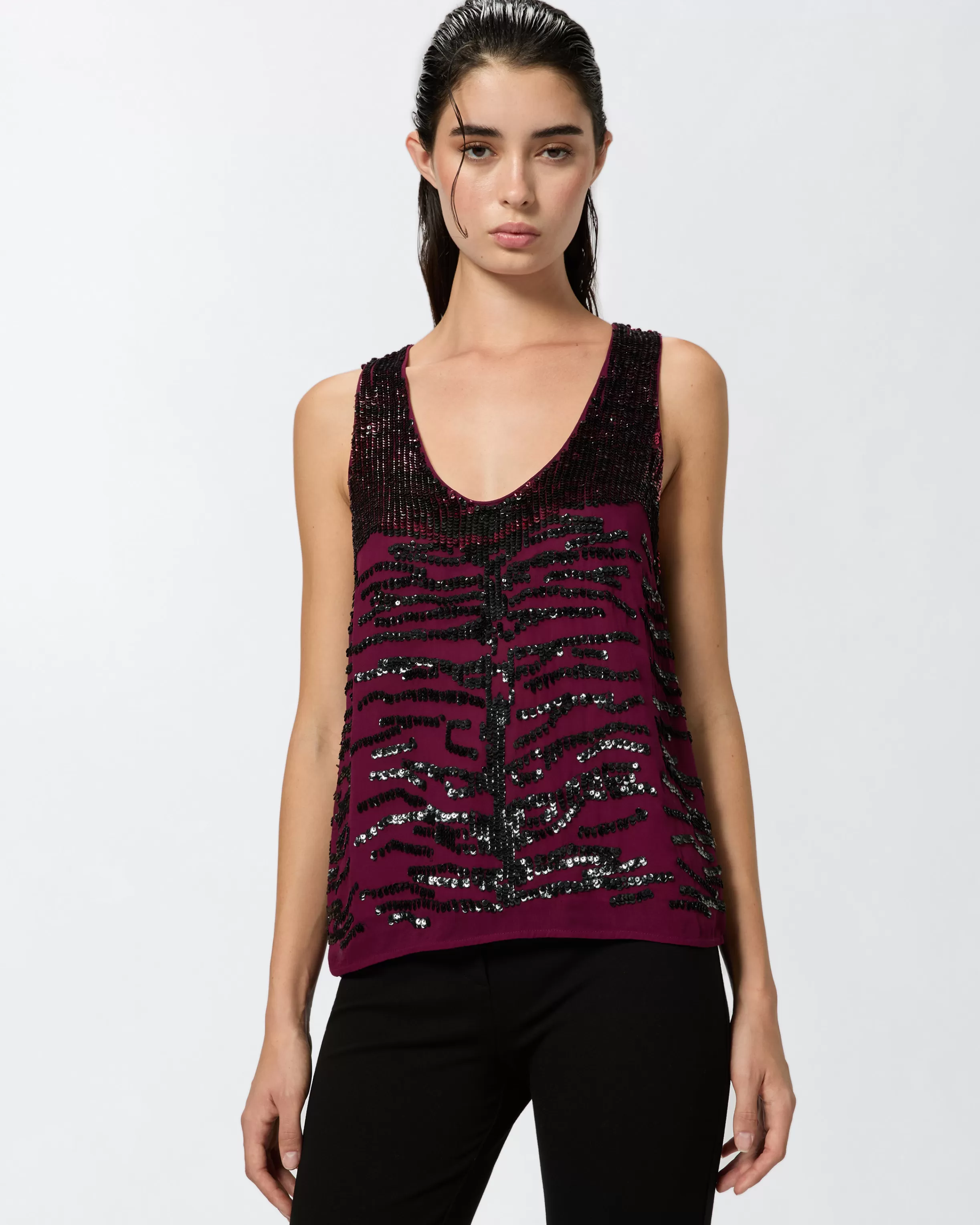 PINKO Top with zebra sequin embroidery