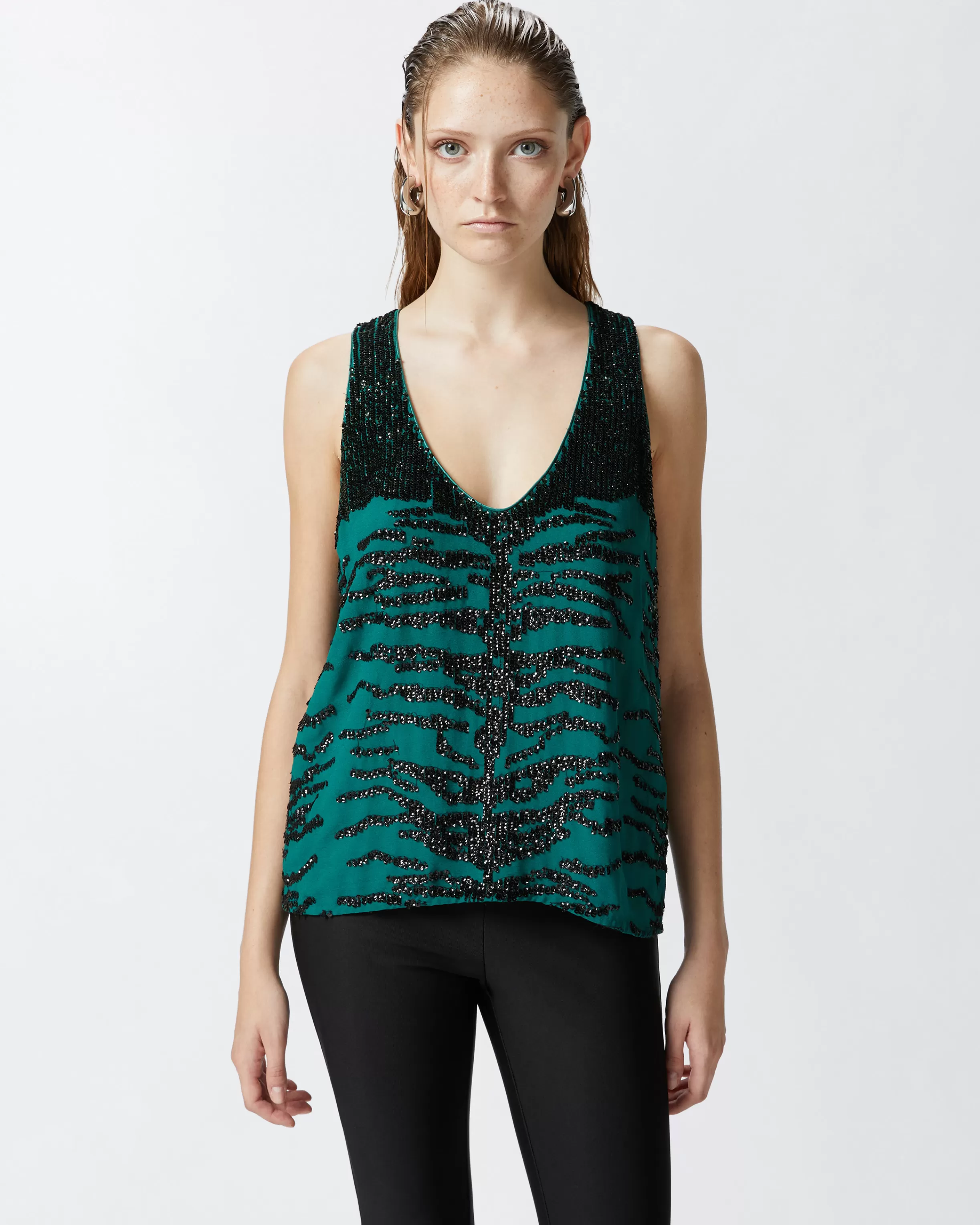 PINKO Top with zebra sequin embroidery