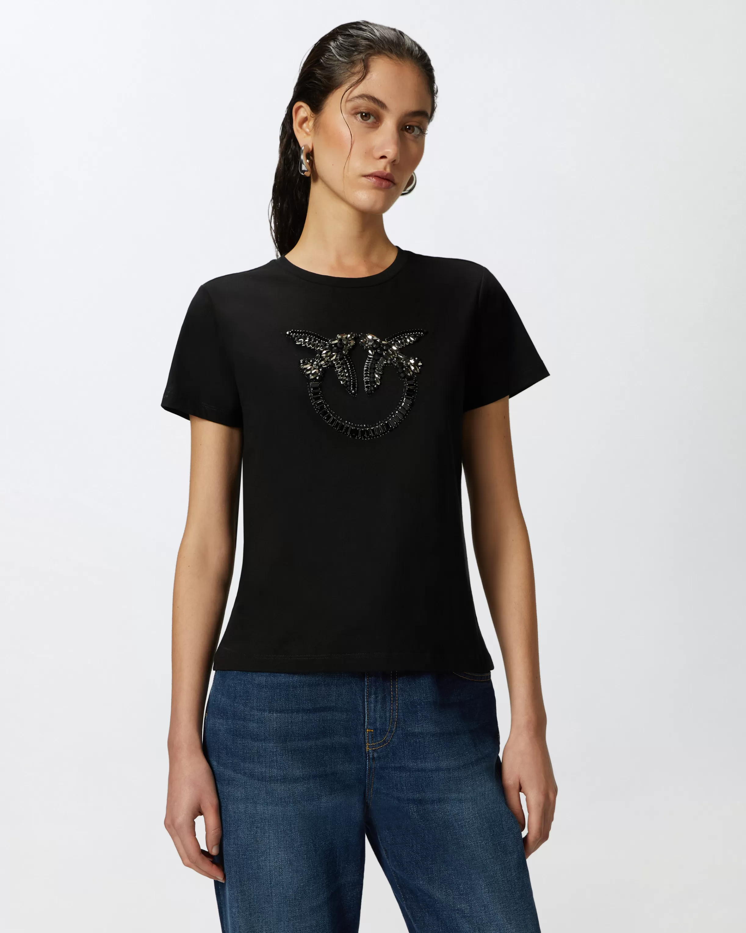 PINKO T-shirt with crystal-embroidered Love Birds logo