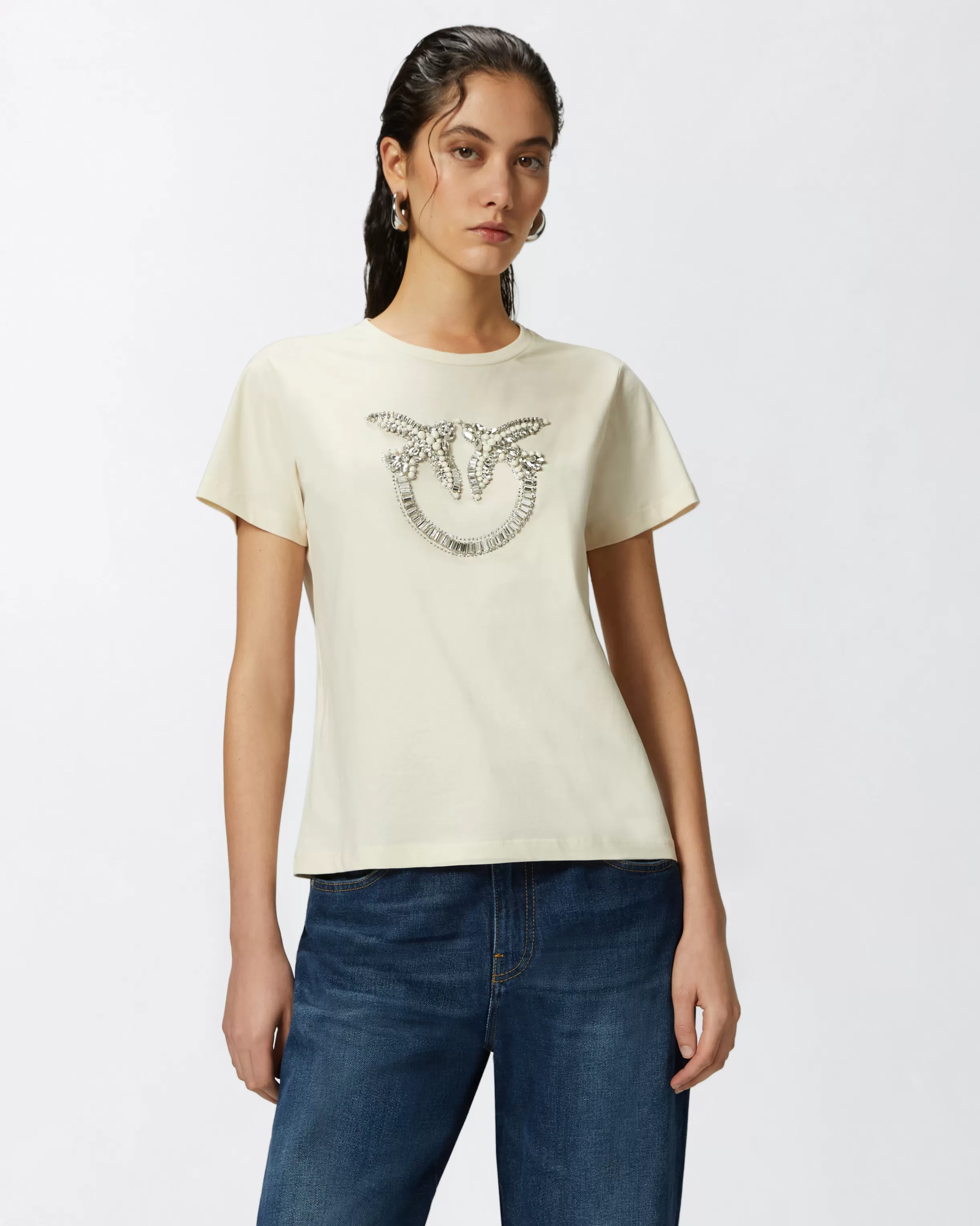 PINKO T-shirt with crystal-embroidered Love Birds logo