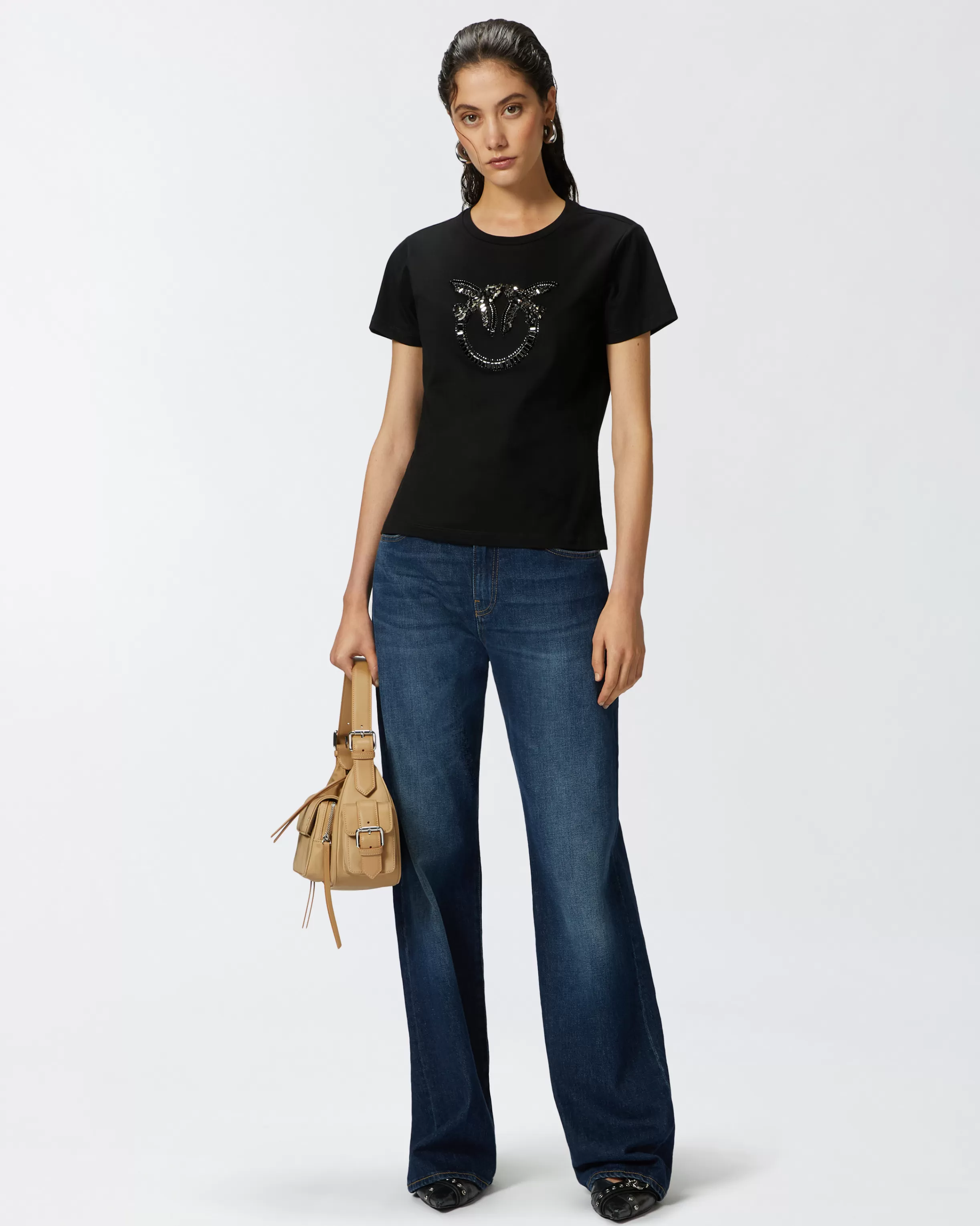 PINKO T-shirt with crystal-embroidered Love Birds logo