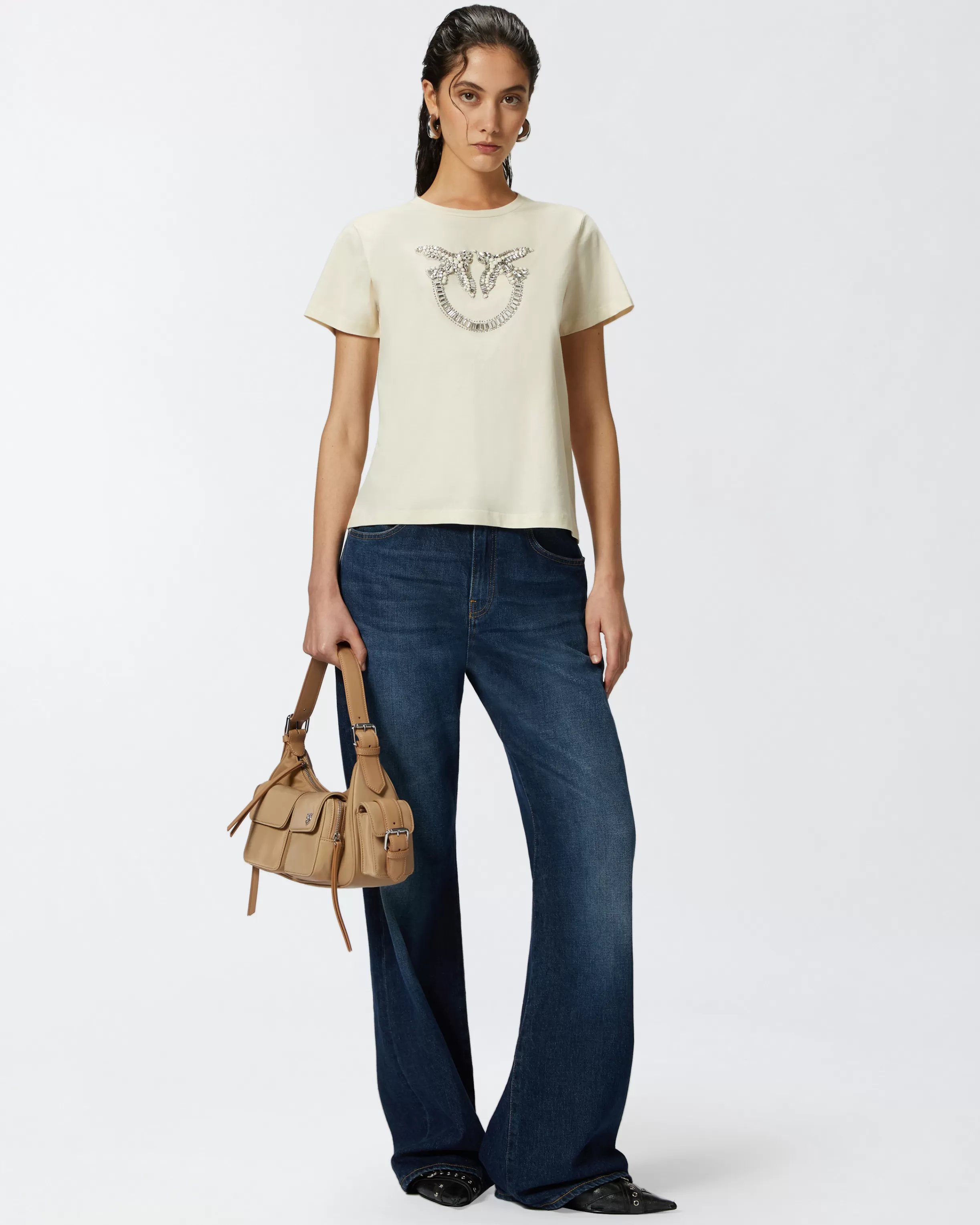 PINKO T-shirt with crystal-embroidered Love Birds logo