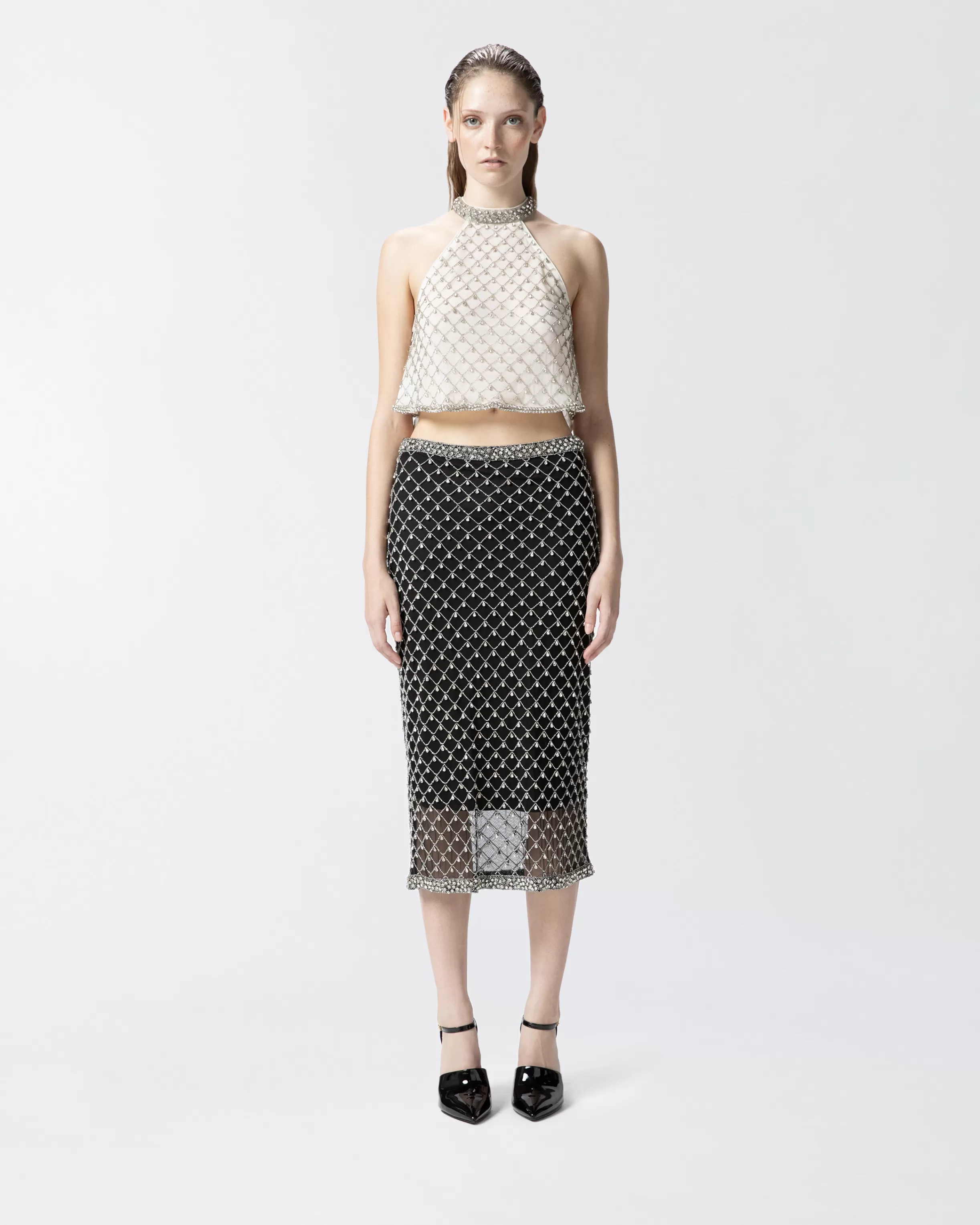 PINKO Tulle skirt with crystal embroidery