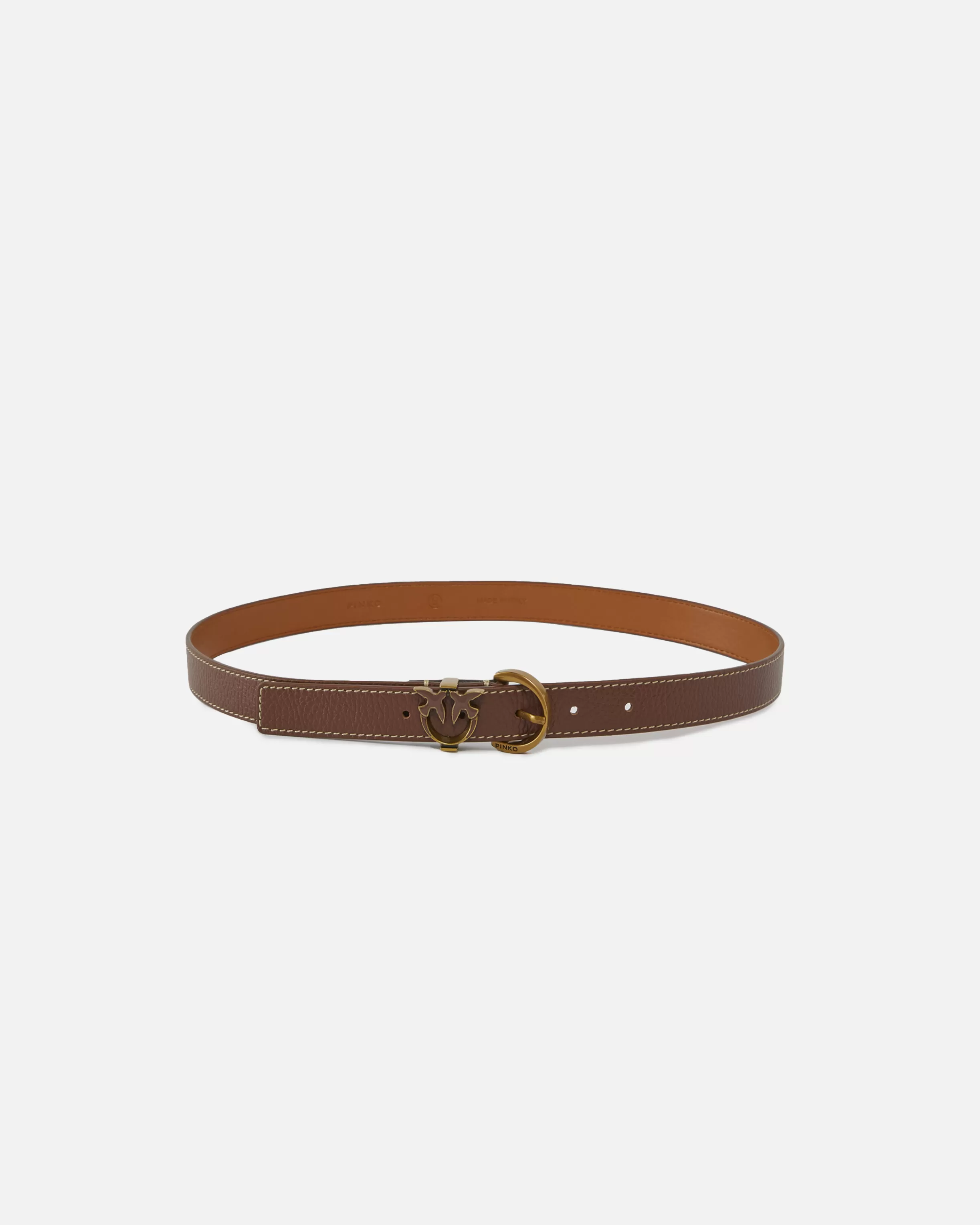 PINKO Tumbled leather belt with Love Birds detail, 2.5 cm