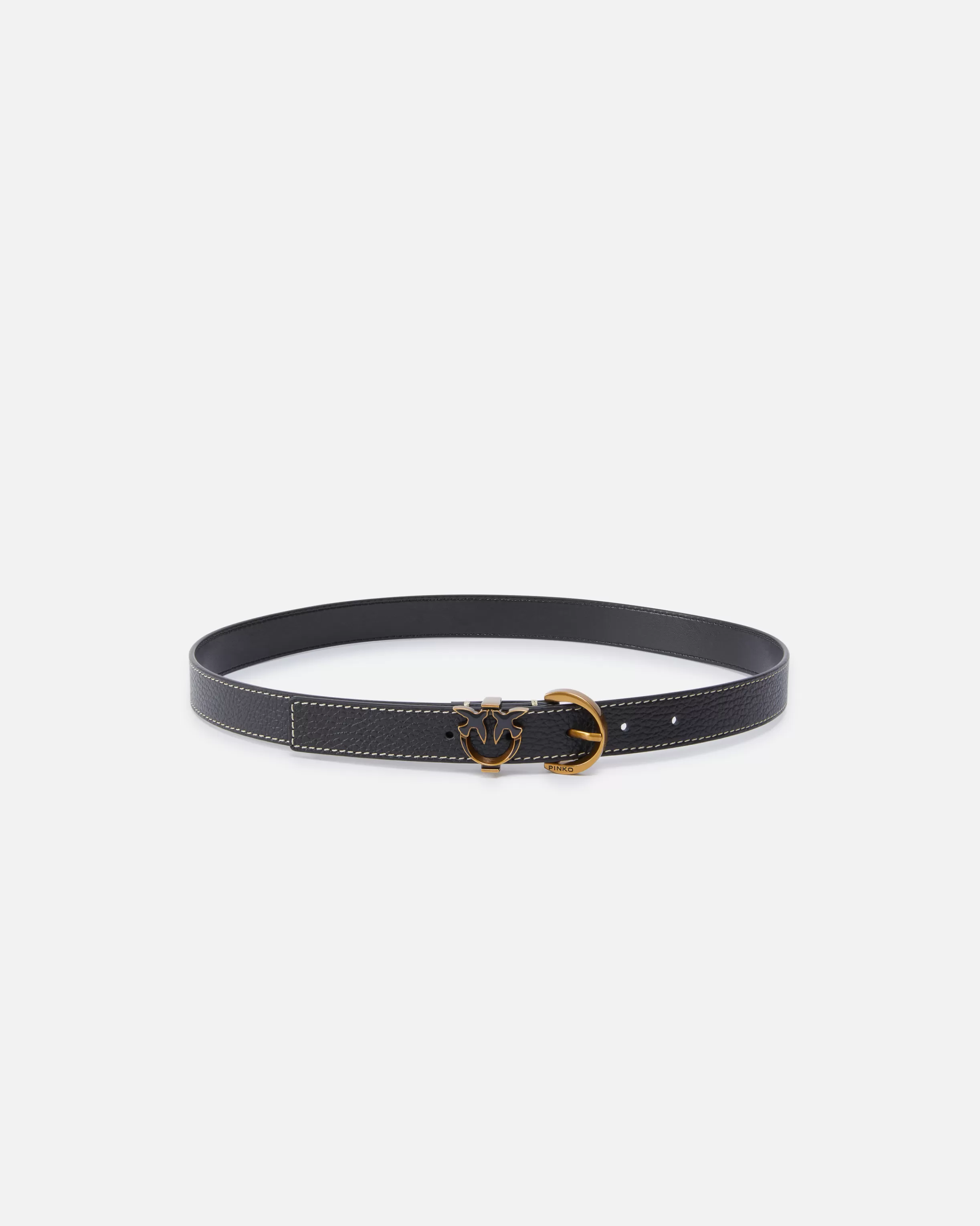 PINKO Tumbled leather belt with Love Birds detail, 2.5 cm