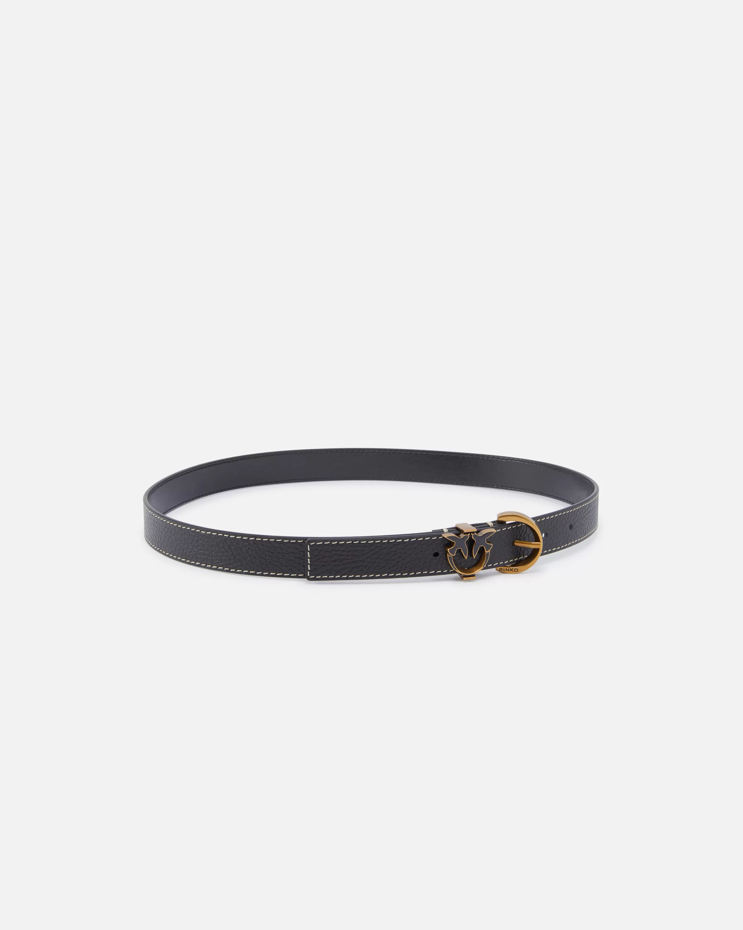 PINKO Tumbled leather belt with Love Birds detail, 2.5 cm