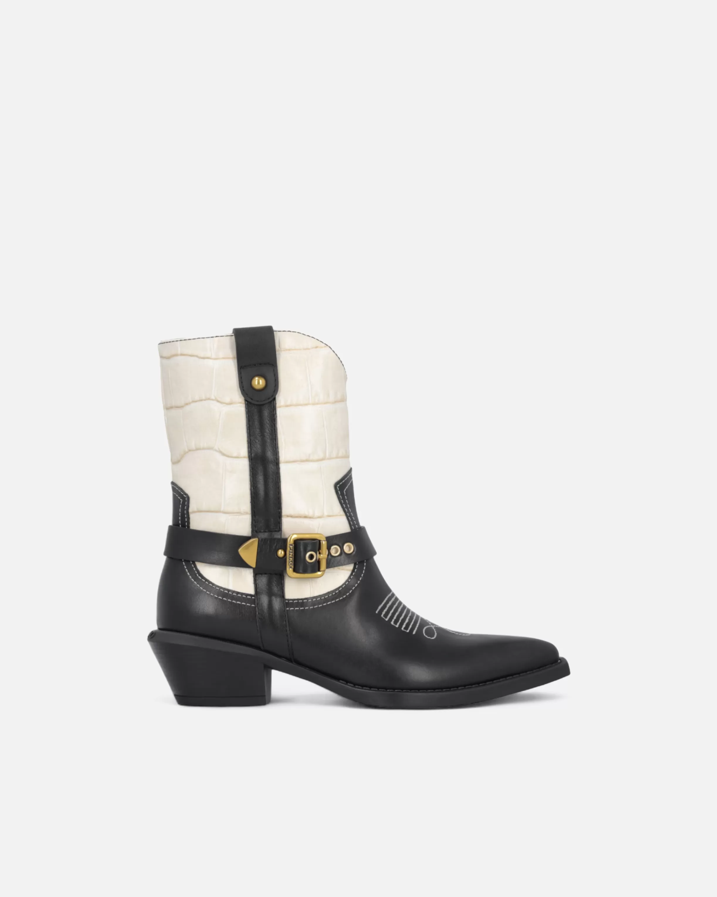 PINKO Two-tone Texan-style leather ankle boots