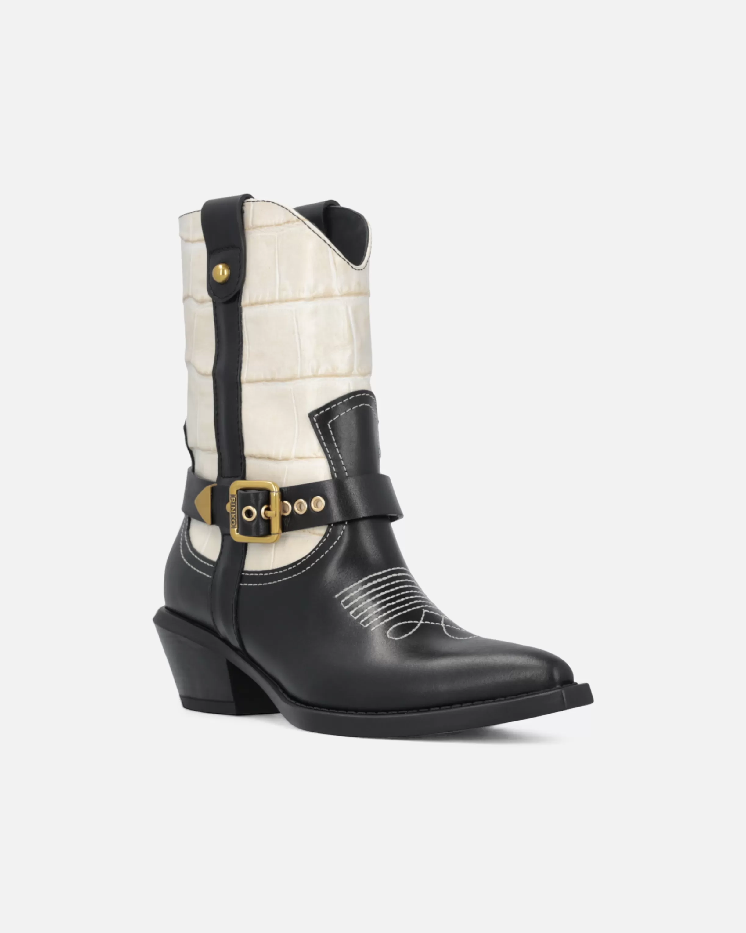 PINKO Two-tone Texan-style leather ankle boots