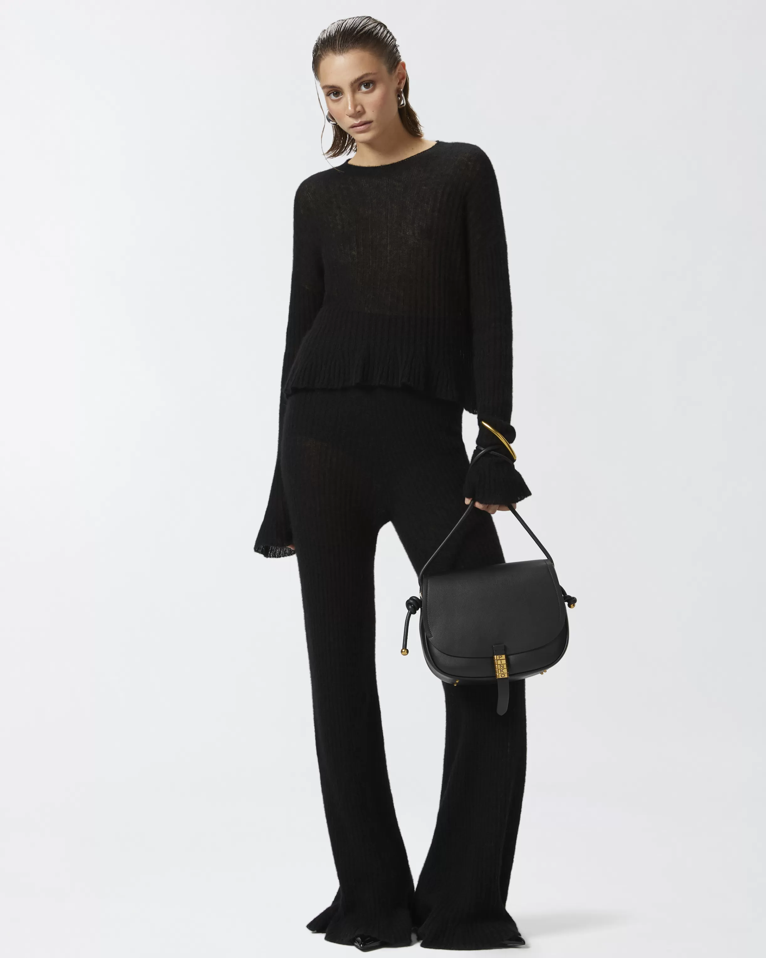 PINKO Veil-effect ribbed knit trousers