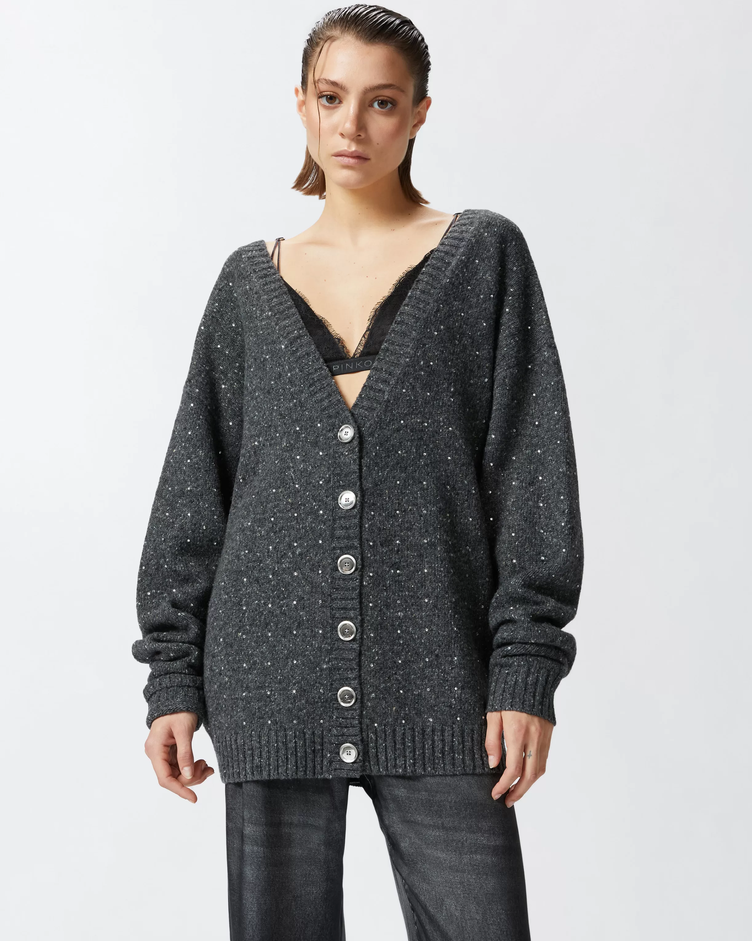 PINKO V-neck cardigan with rhinestones