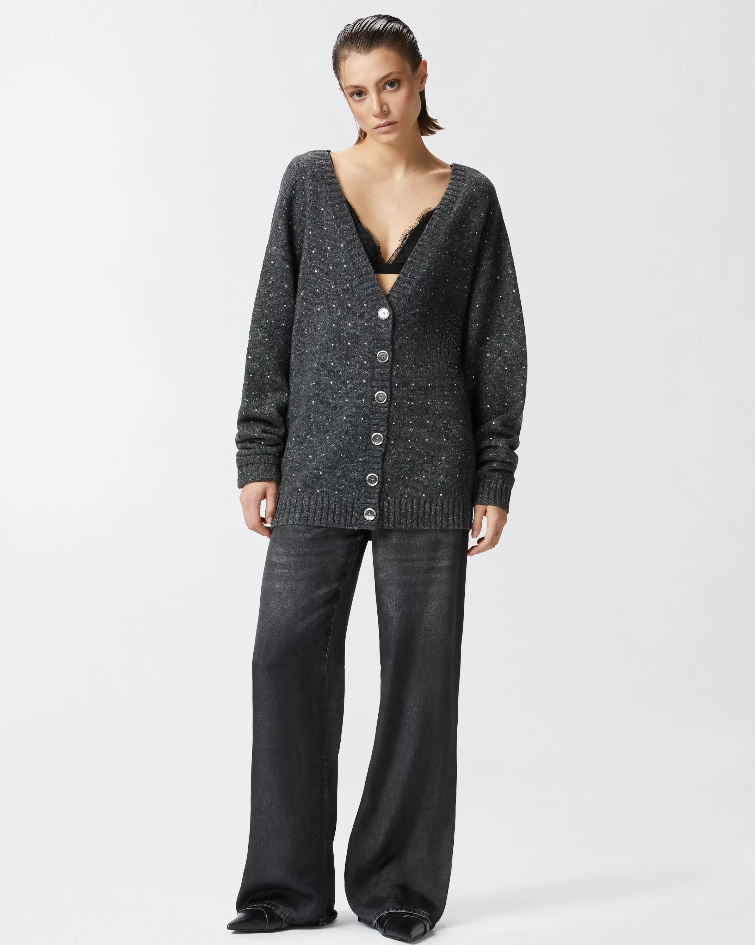 PINKO V-neck cardigan with rhinestones