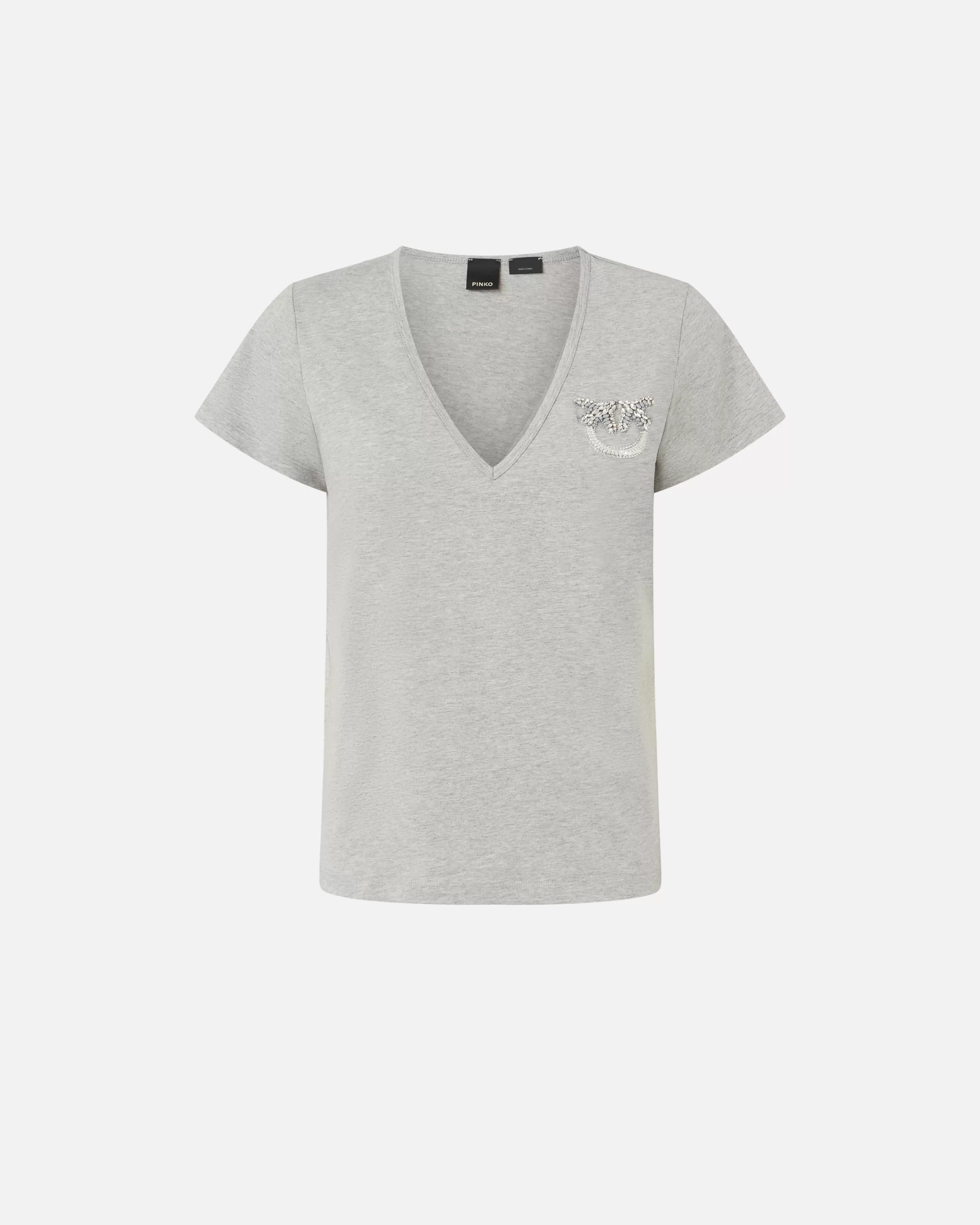 PINKO V-neck T-shirt with jewel embroidery