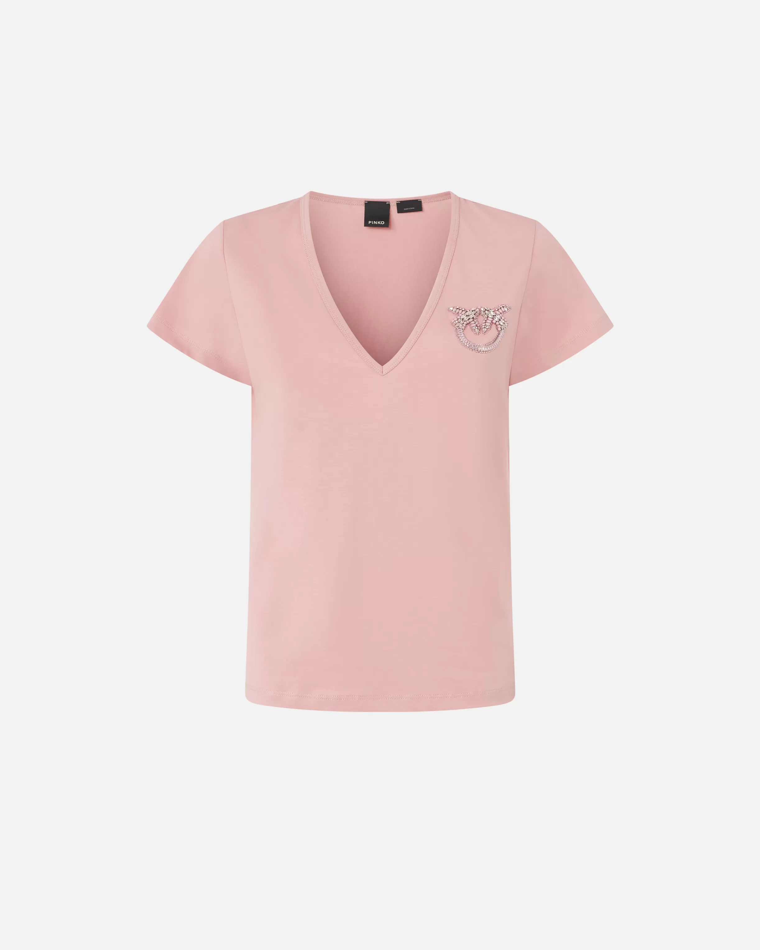 PINKO V-neck T-shirt with jewel embroidery