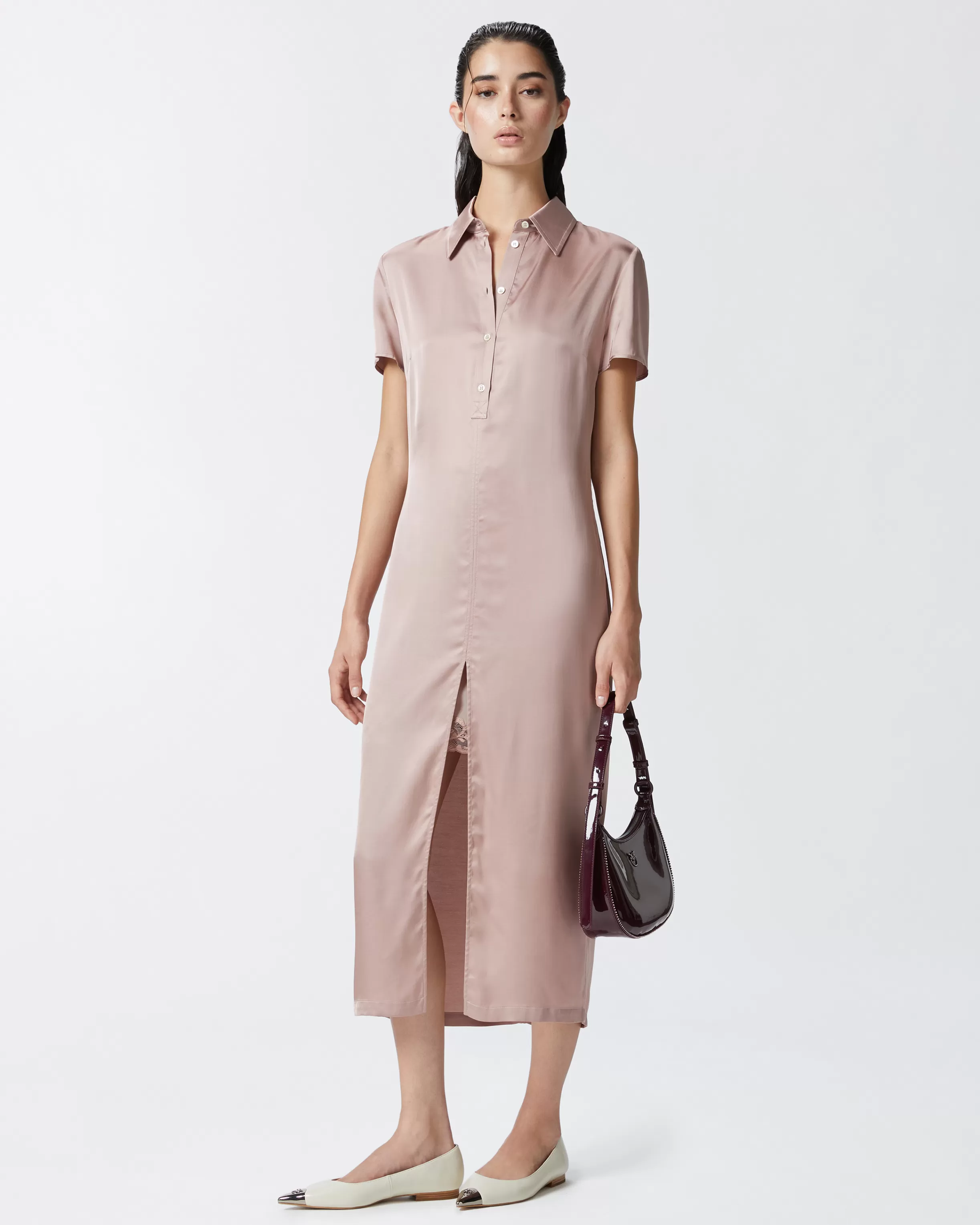 PINKO Washed satin midi polo dress