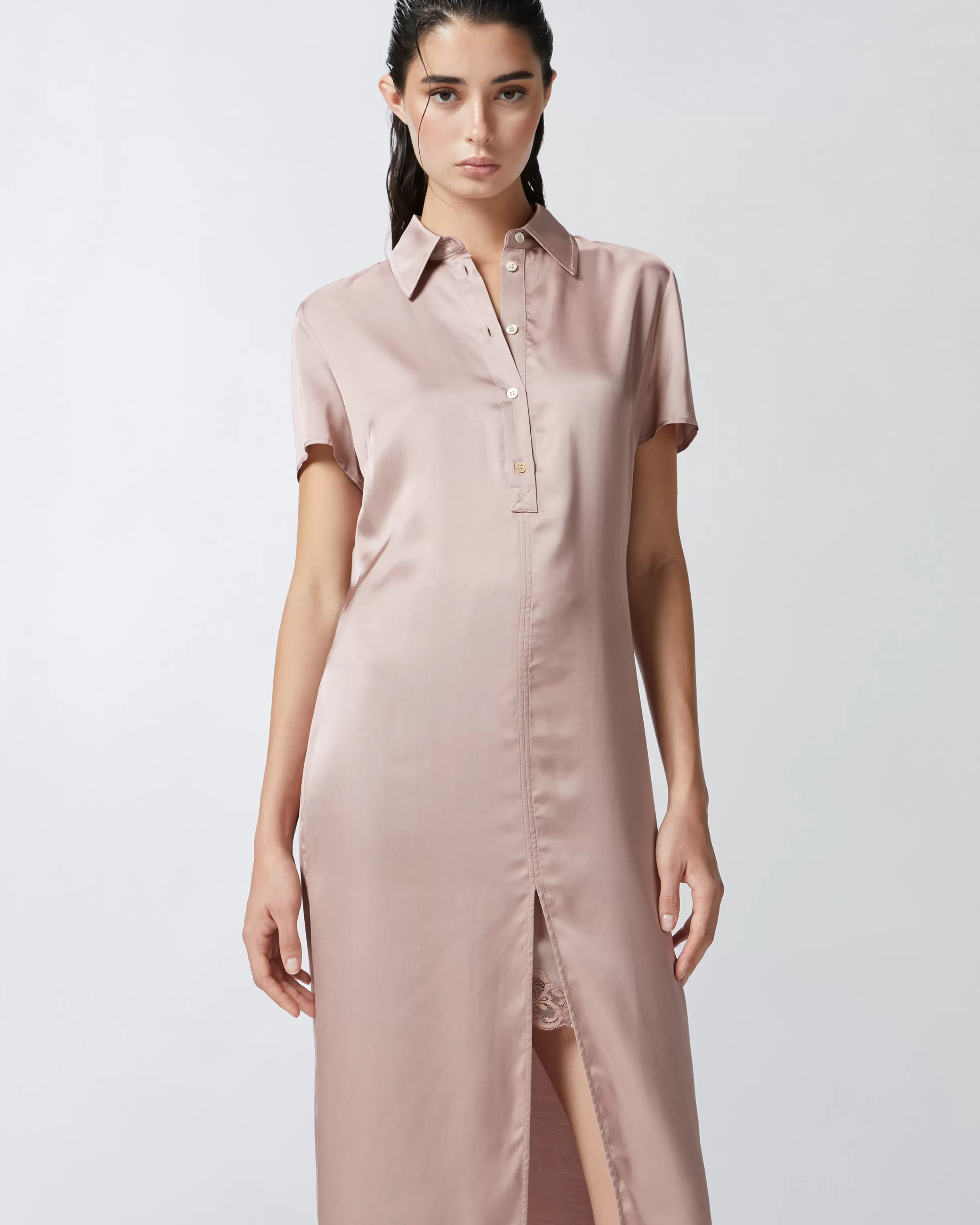 PINKO Washed satin midi polo dress