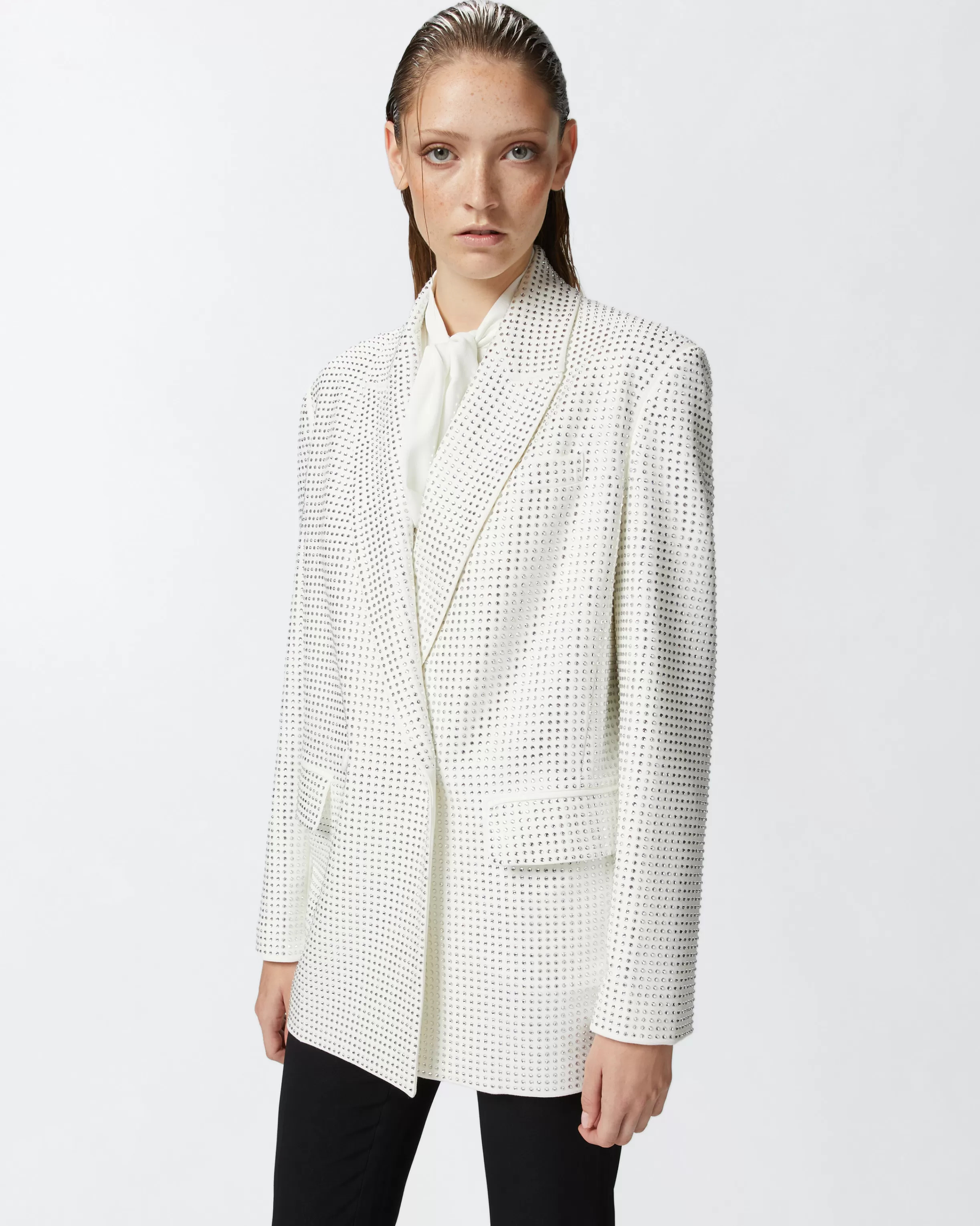 PINKO White blazer with applied rhinestones