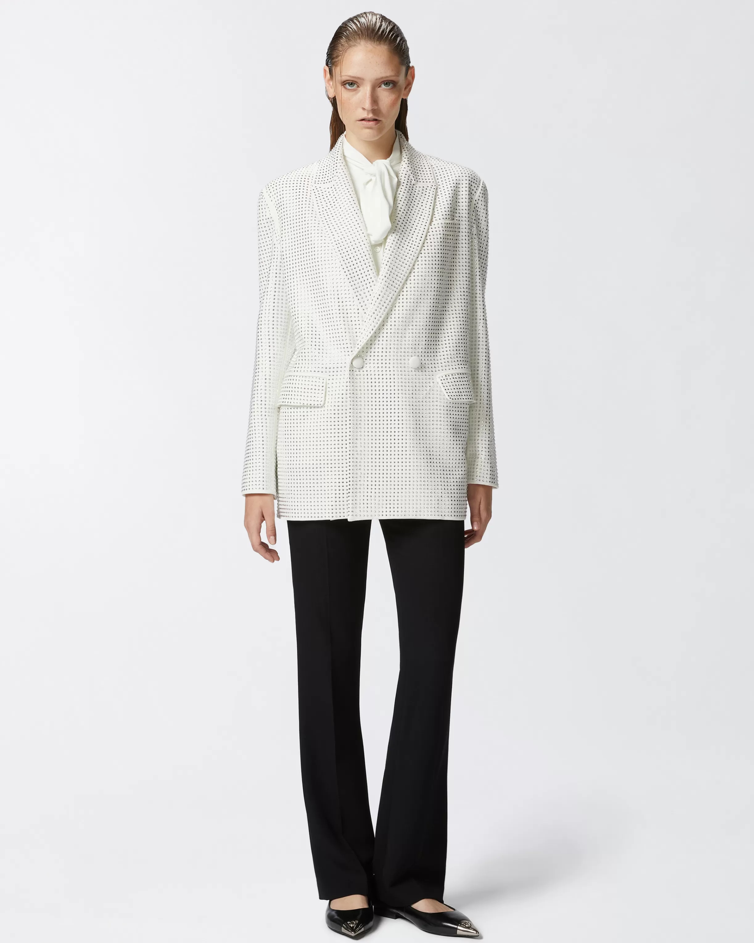 PINKO White blazer with applied rhinestones