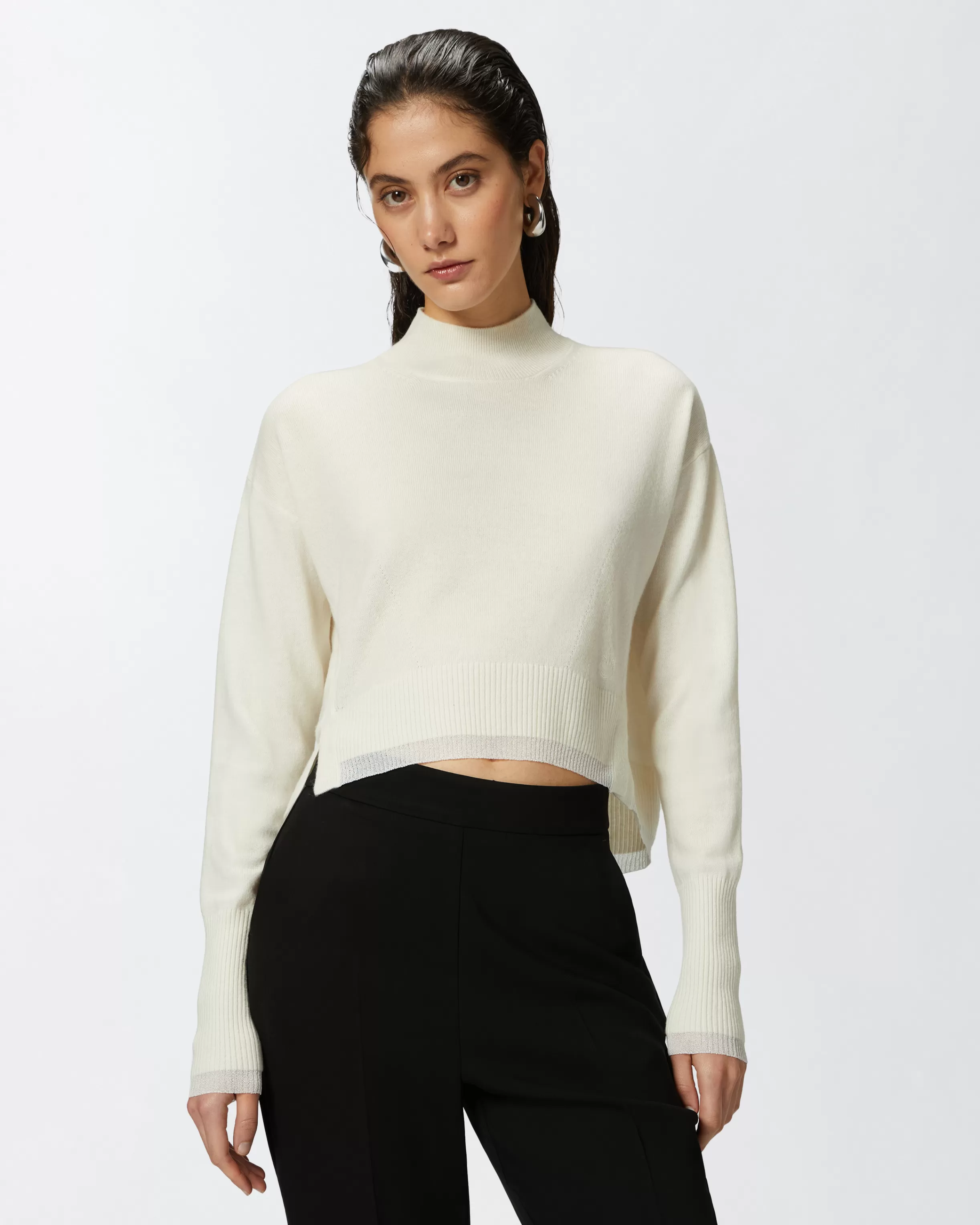 PINKO White cashmere-blend mock-neck sweater