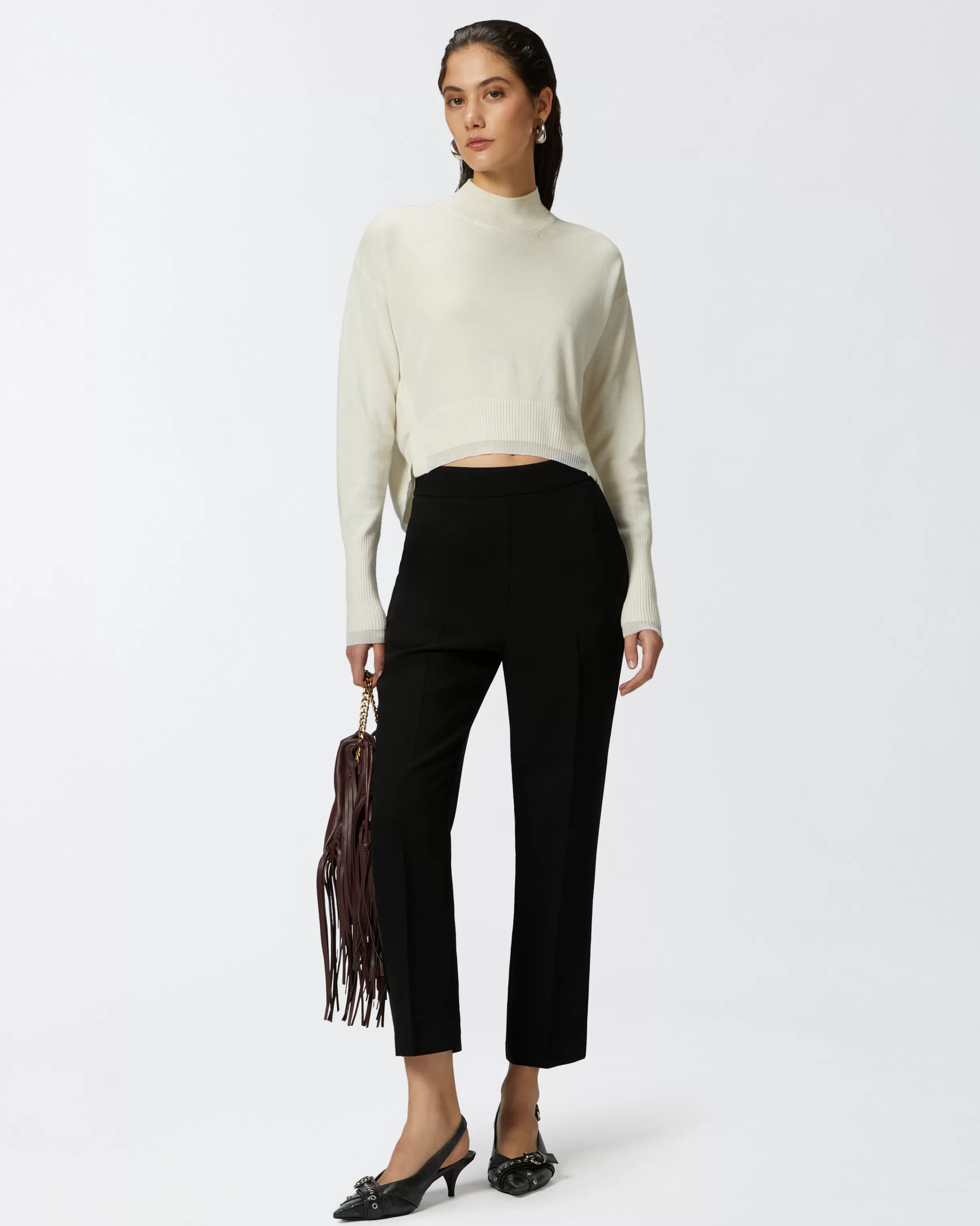 PINKO White cashmere-blend mock-neck sweater