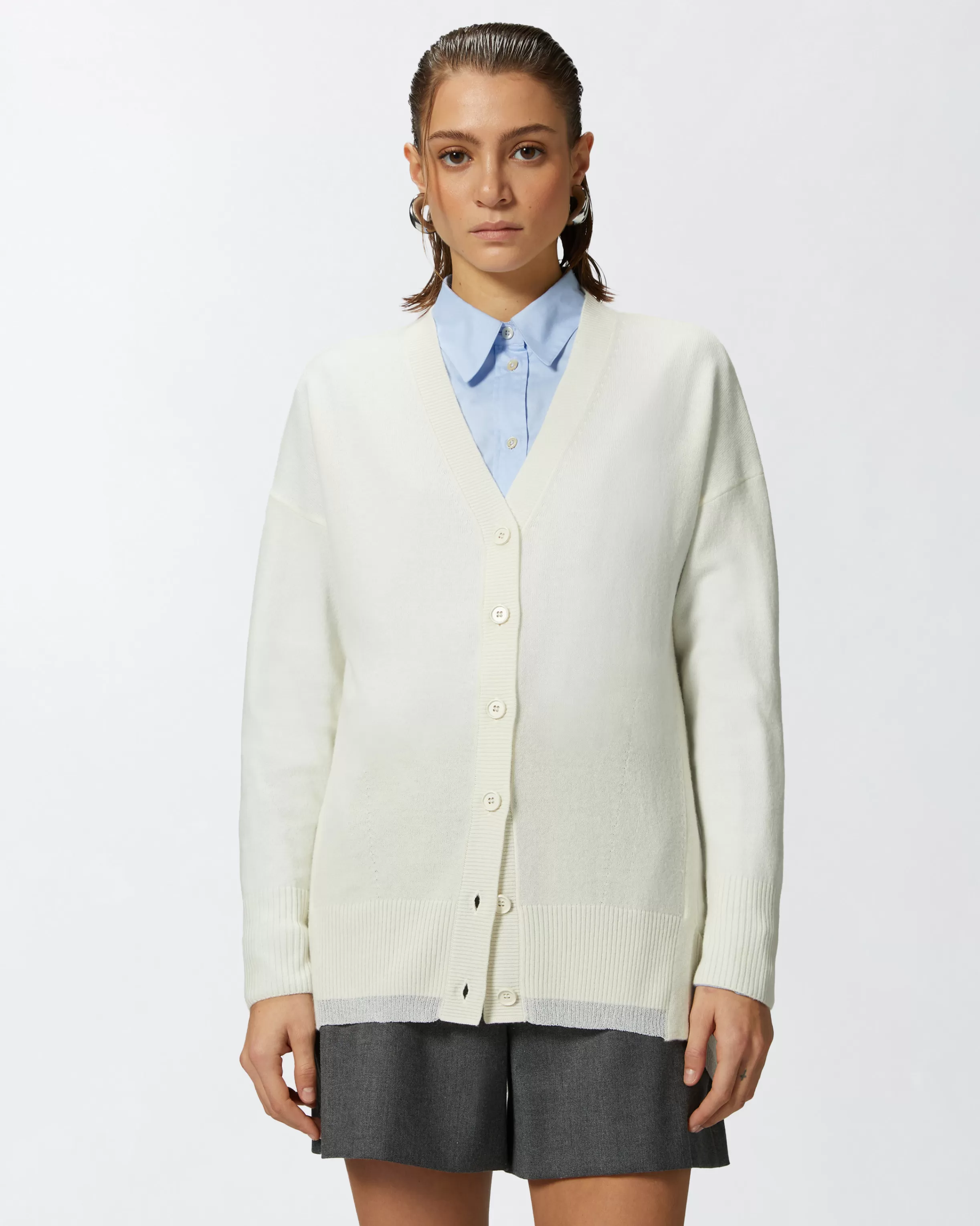 PINKO White cashmere-blend V-neck cardigan