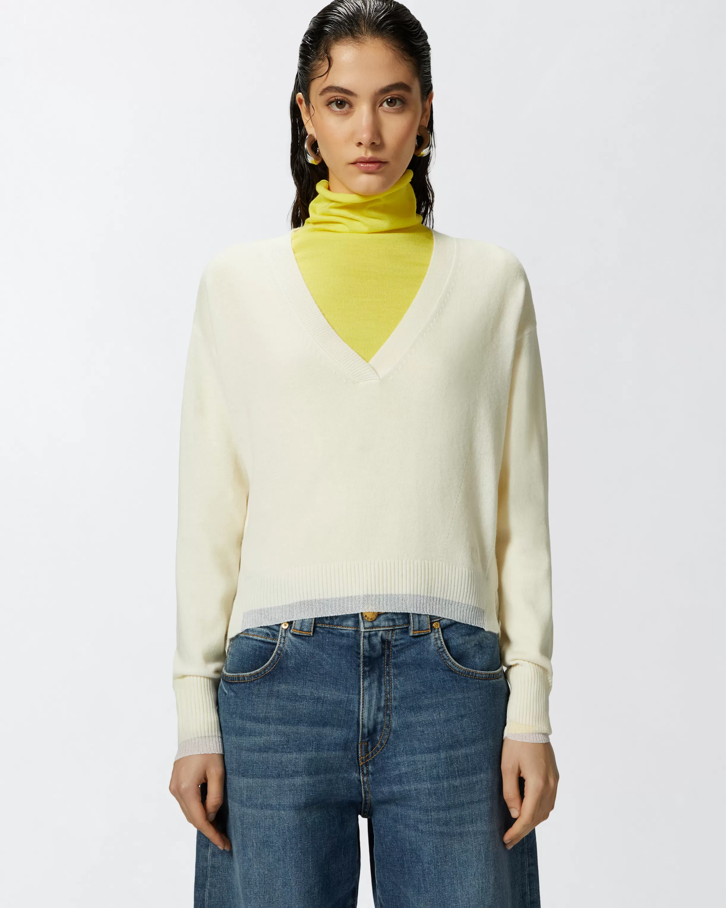 PINKO White cashmere-blend V-neck pullover