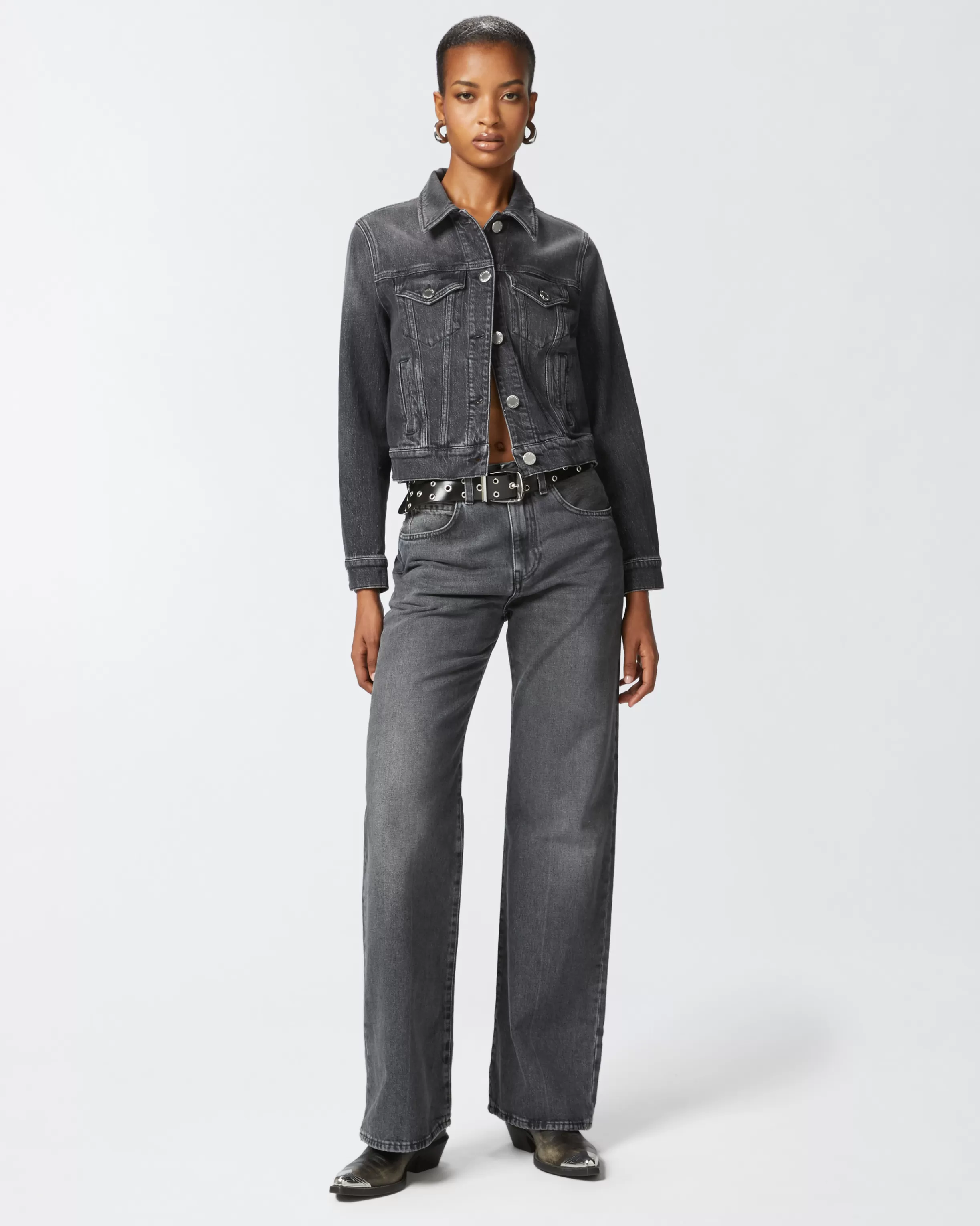PINKO Wide-leg grey vintage denim jeans