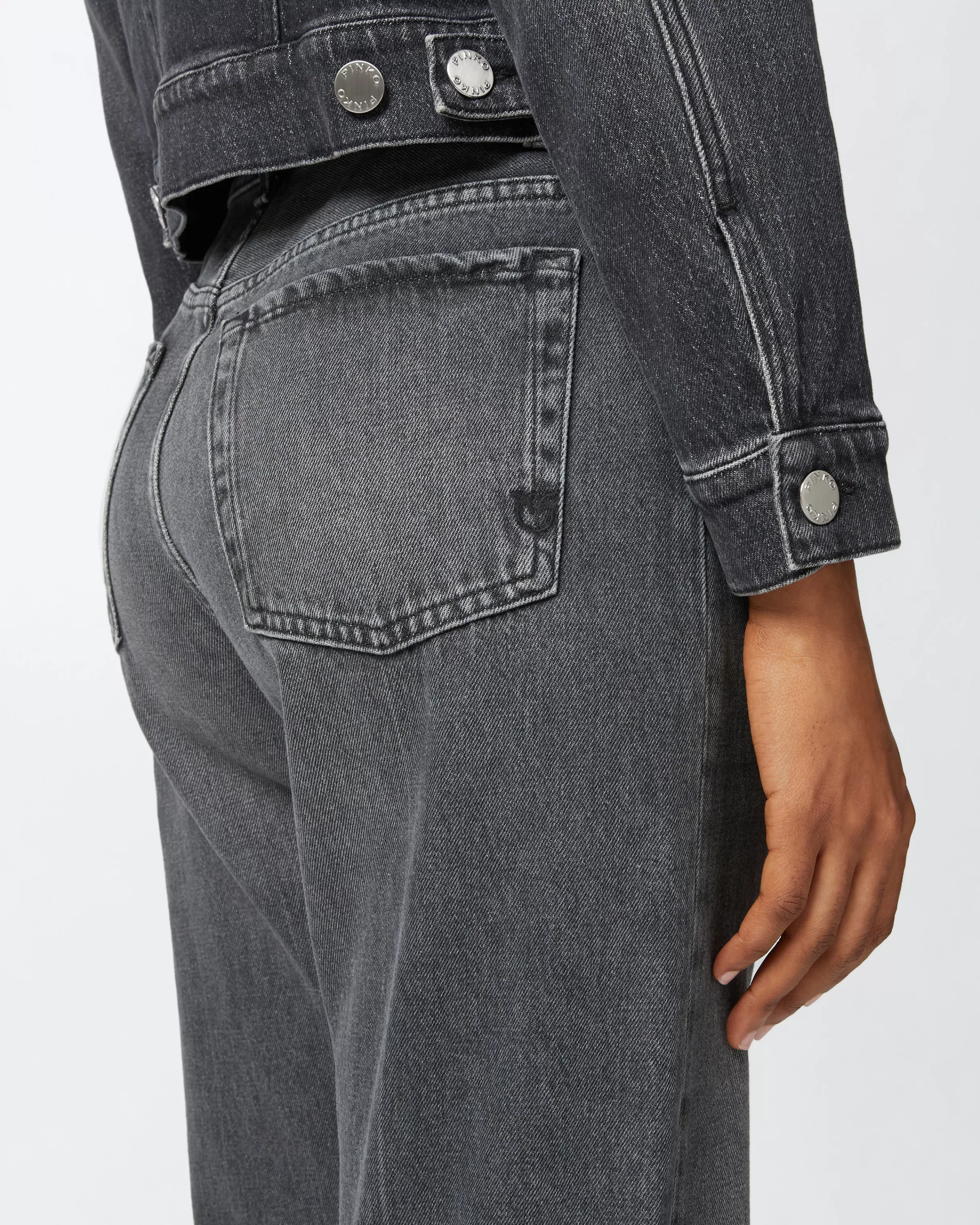 PINKO Wide-leg grey vintage denim jeans