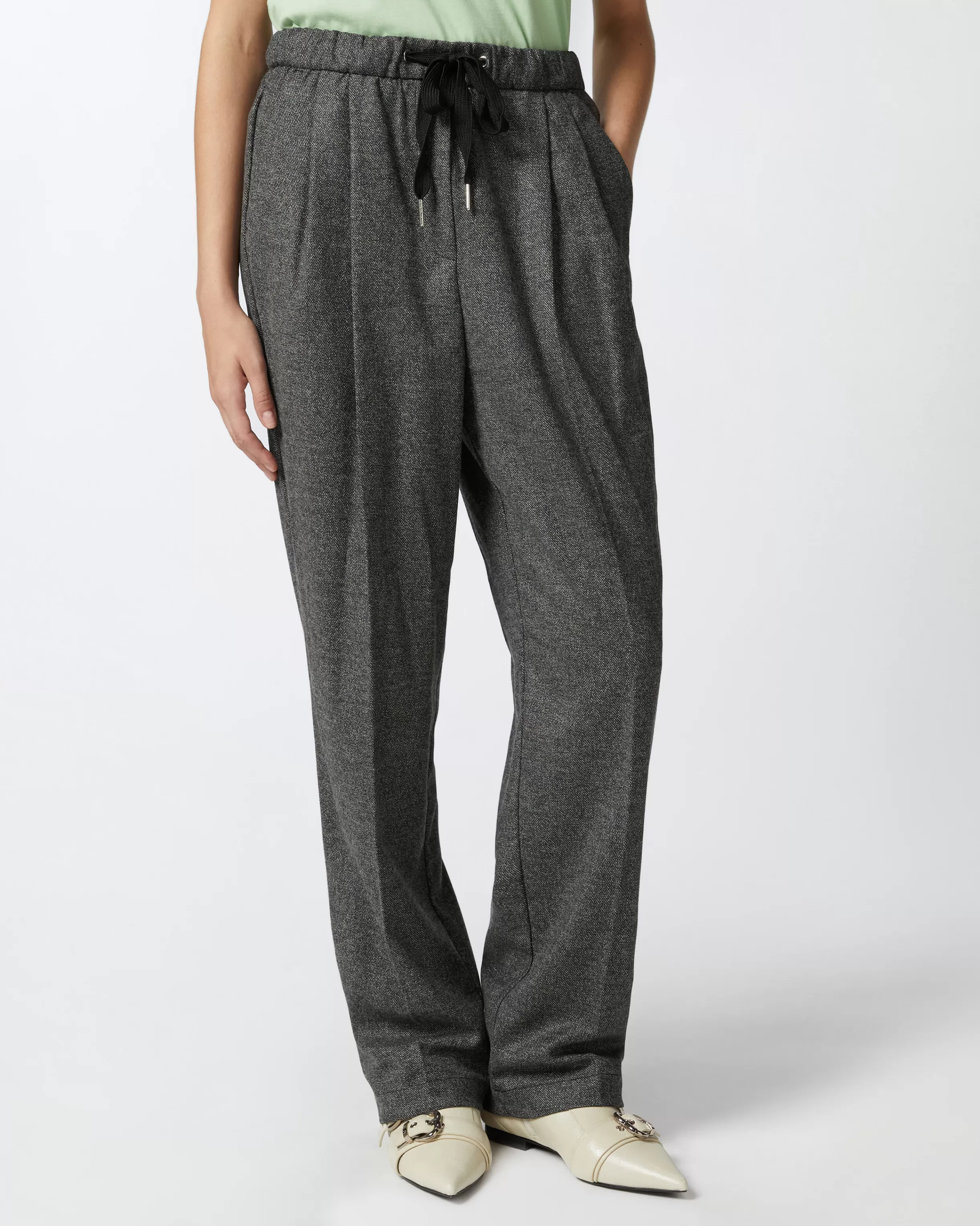 PINKO Wide-leg pull-on trousers in salt-and-pepper flannel