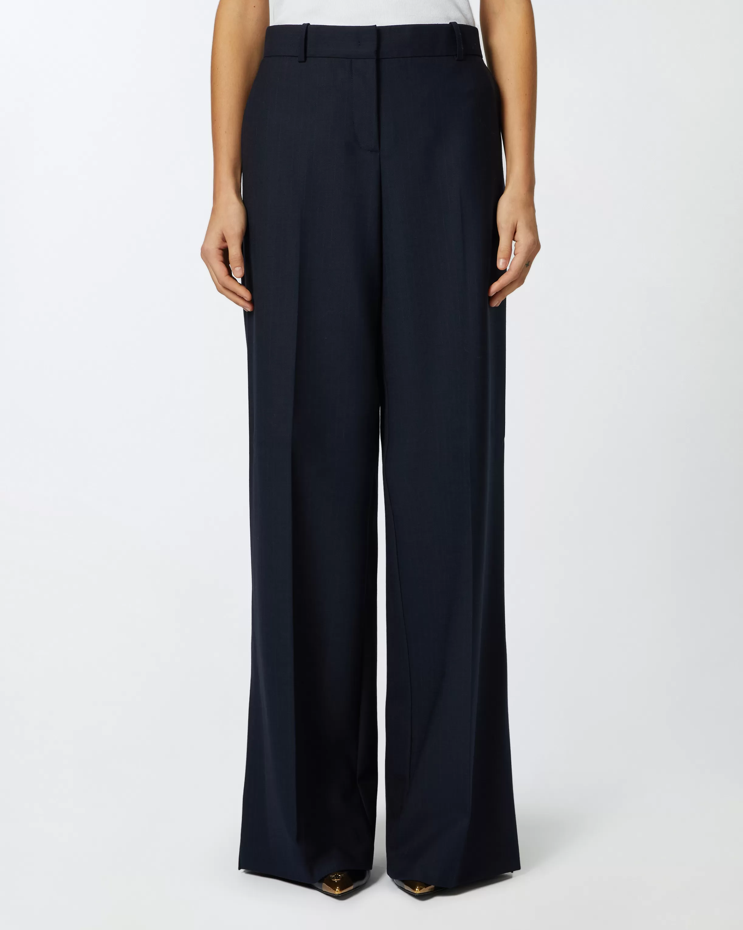 PINKO Wide-leg trousers in pinstriped fabric