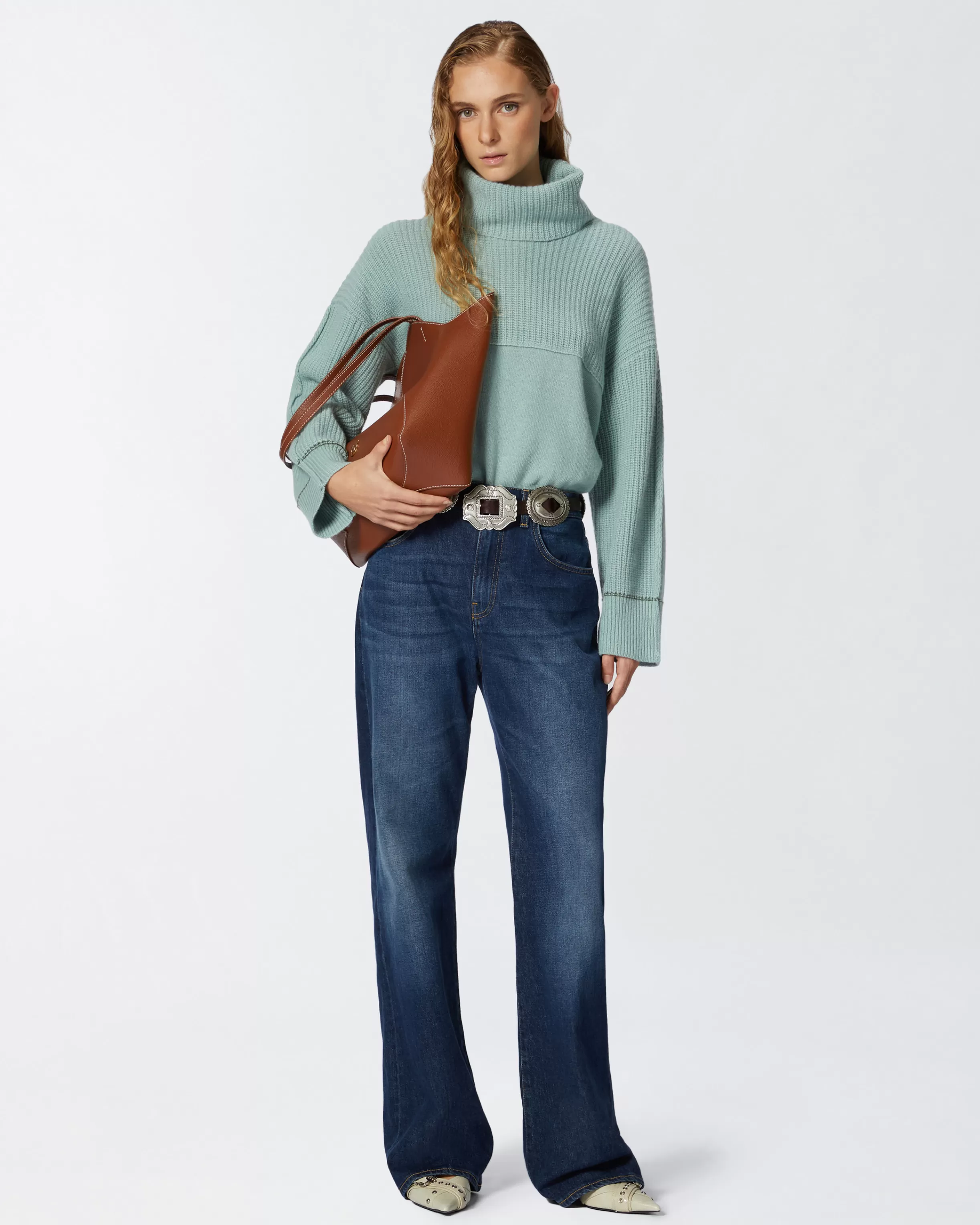 PINKO Wide-leg vintage blue denim jeans