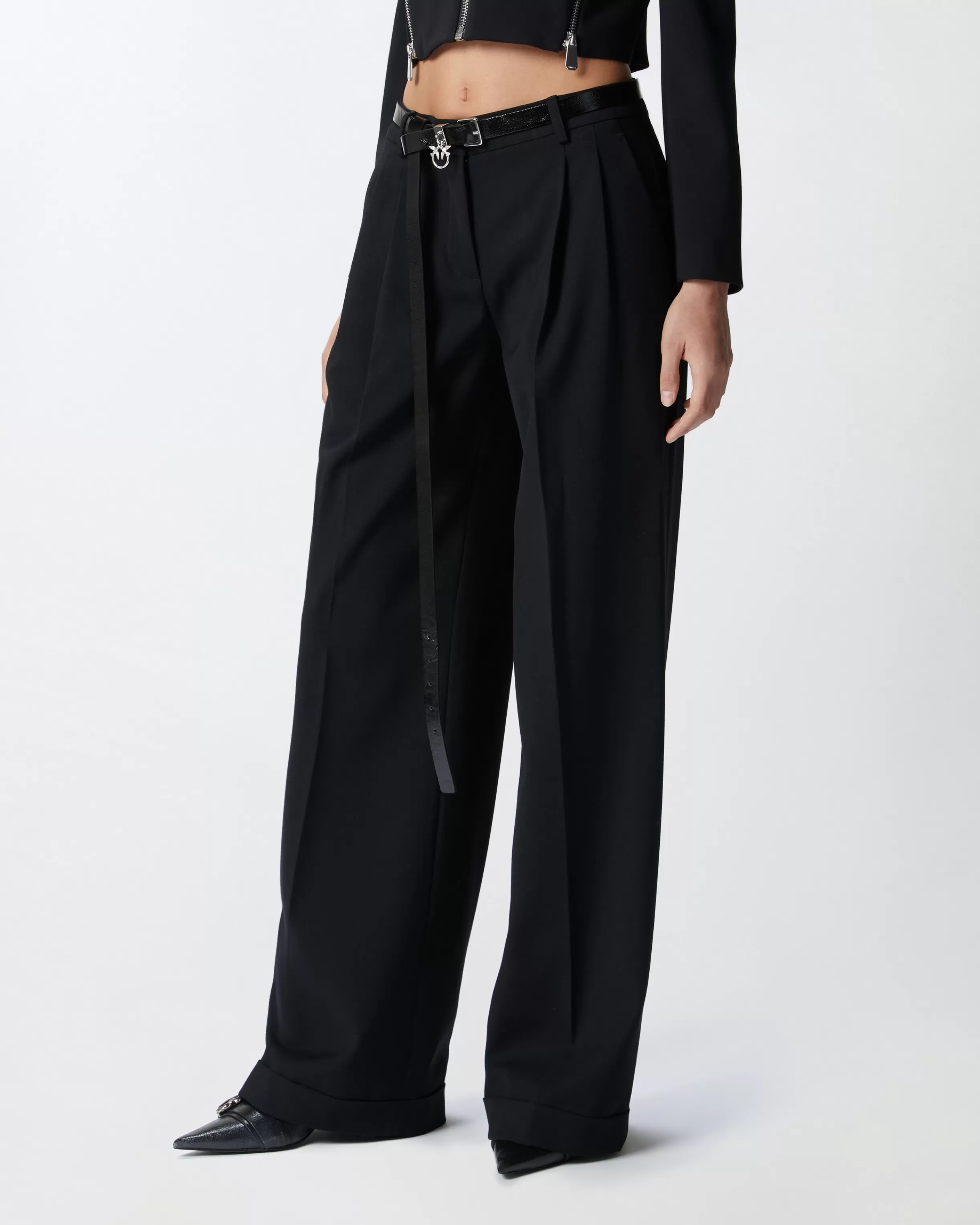 PINKO Wide-leg wool twill trousers with darts