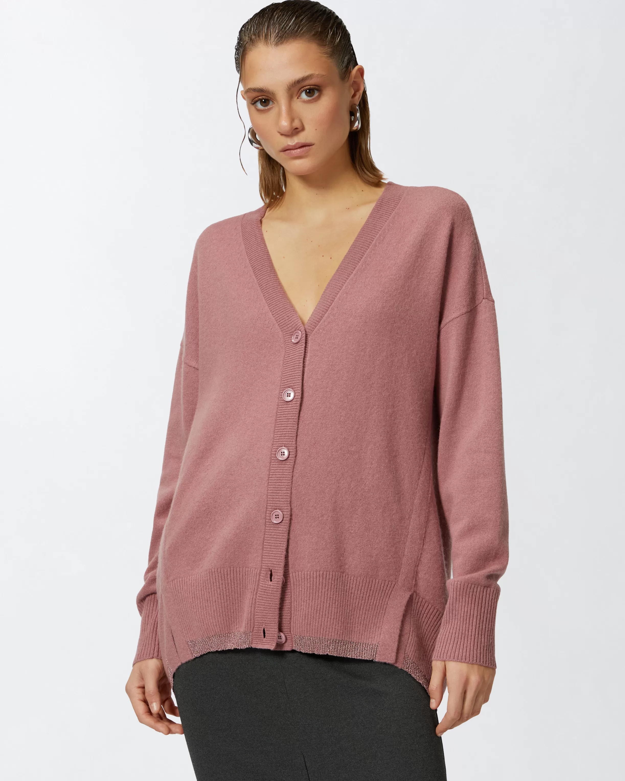 PINKO Wool and cashmere cardigan with lurex edging