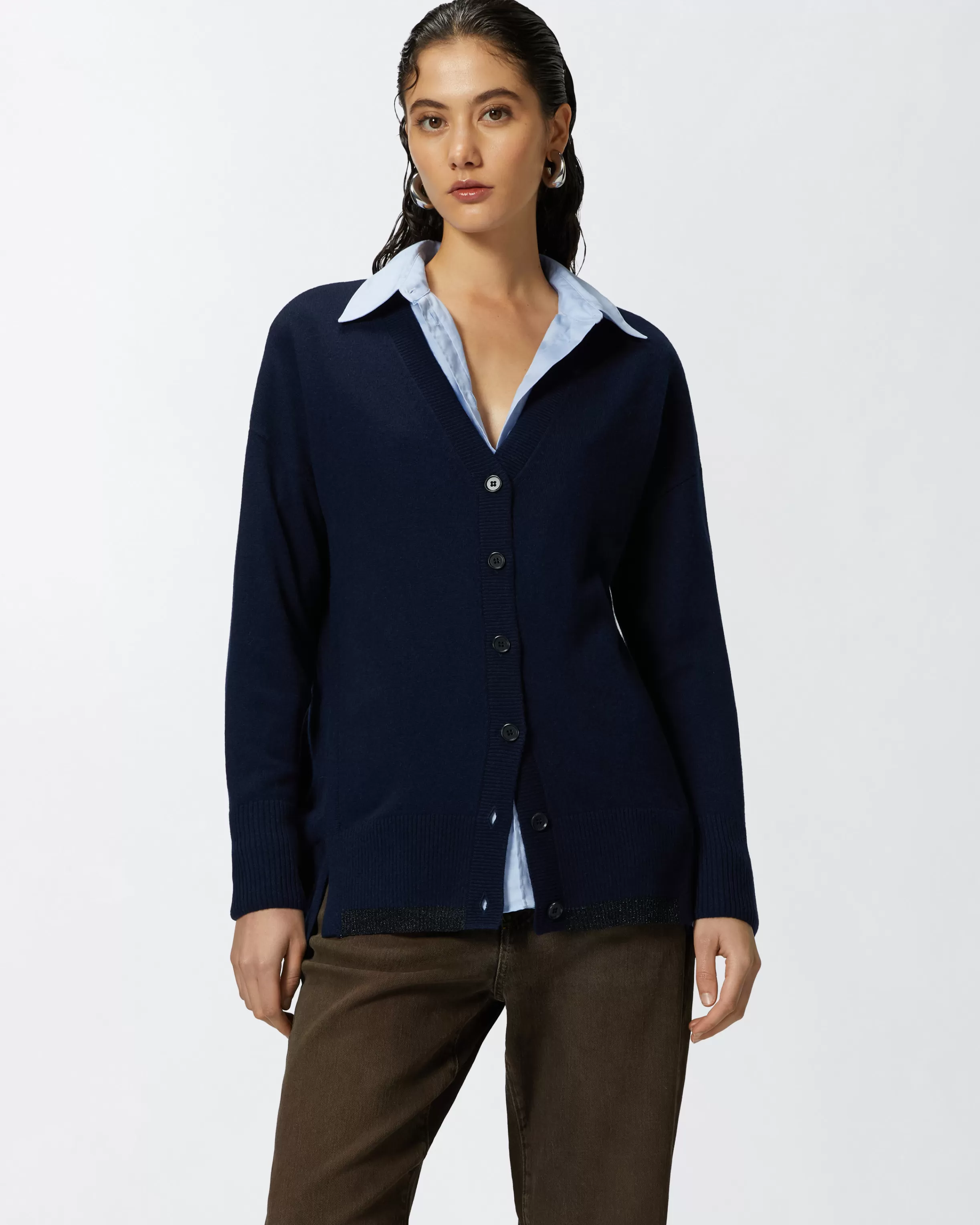 PINKO Wool and cashmere cardigan with lurex edging